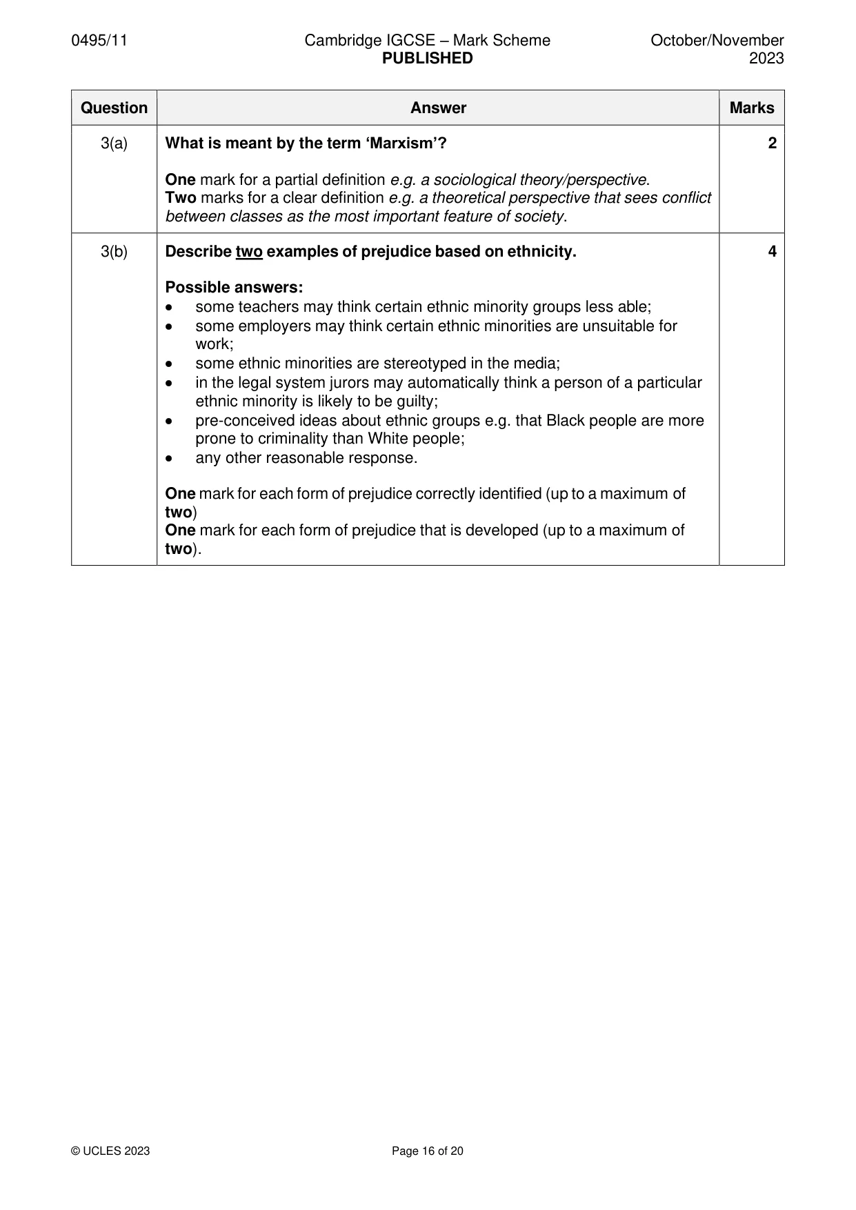 Mark scheme, page 16 of 20