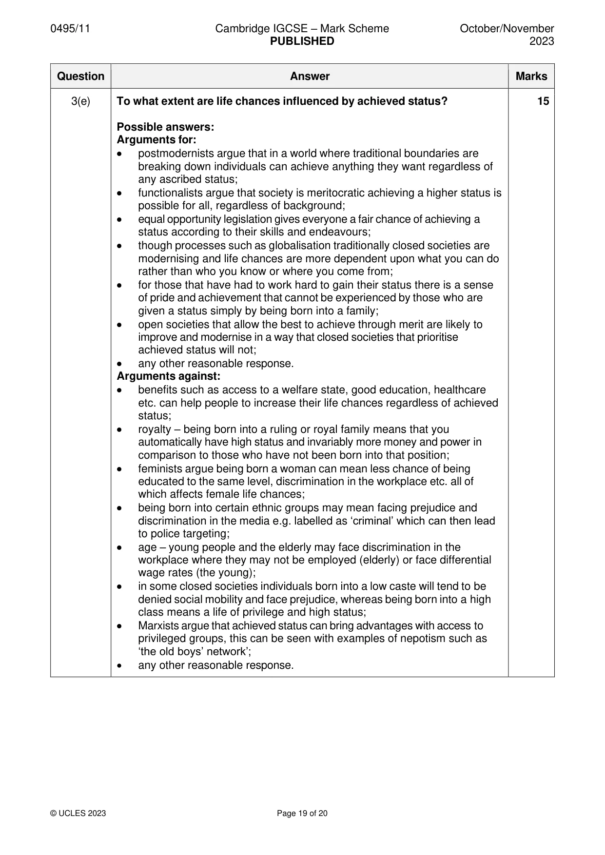 Mark scheme, page 19 of 20