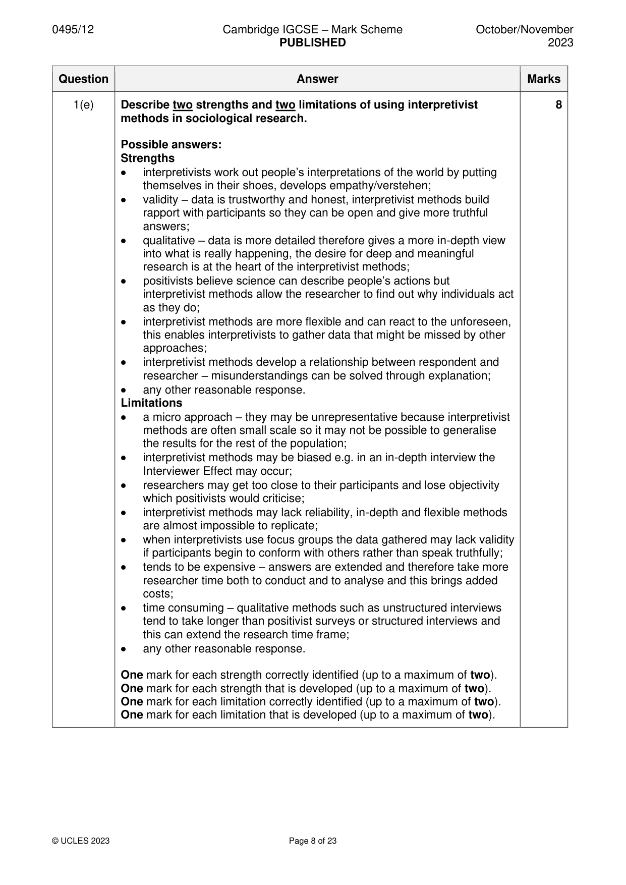 Mark scheme, page 8 of 23