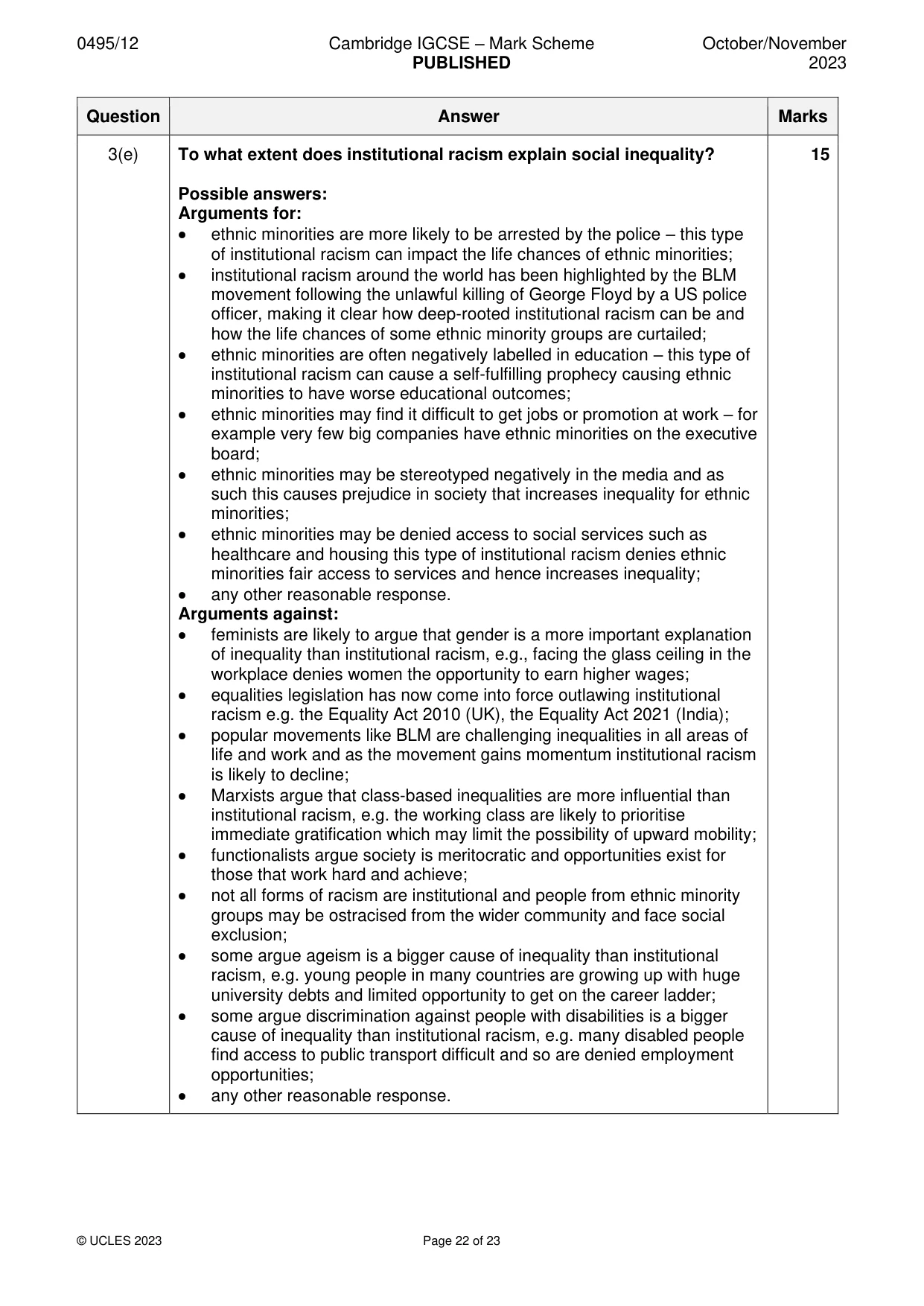 Mark scheme, page 22 of 23
