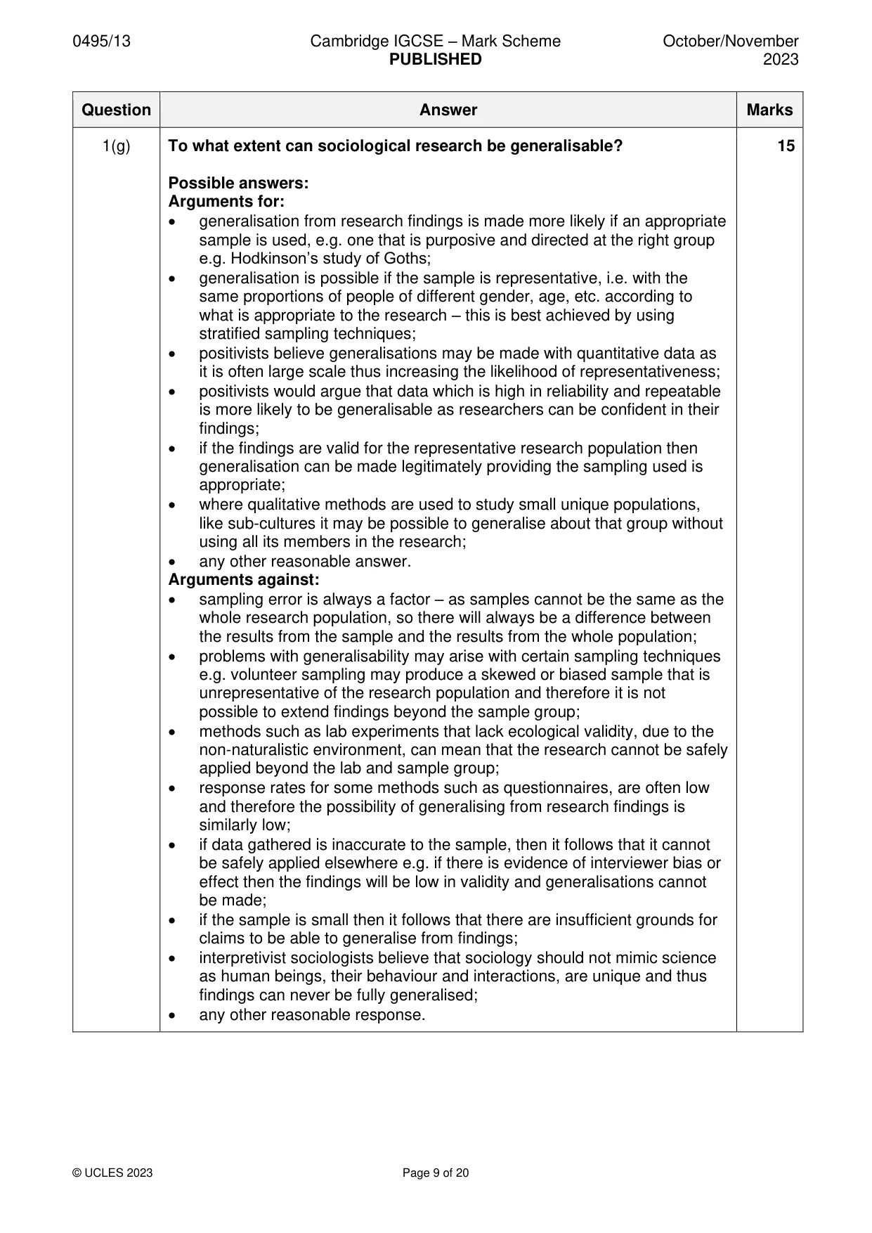 Mark scheme, page 9 of 20