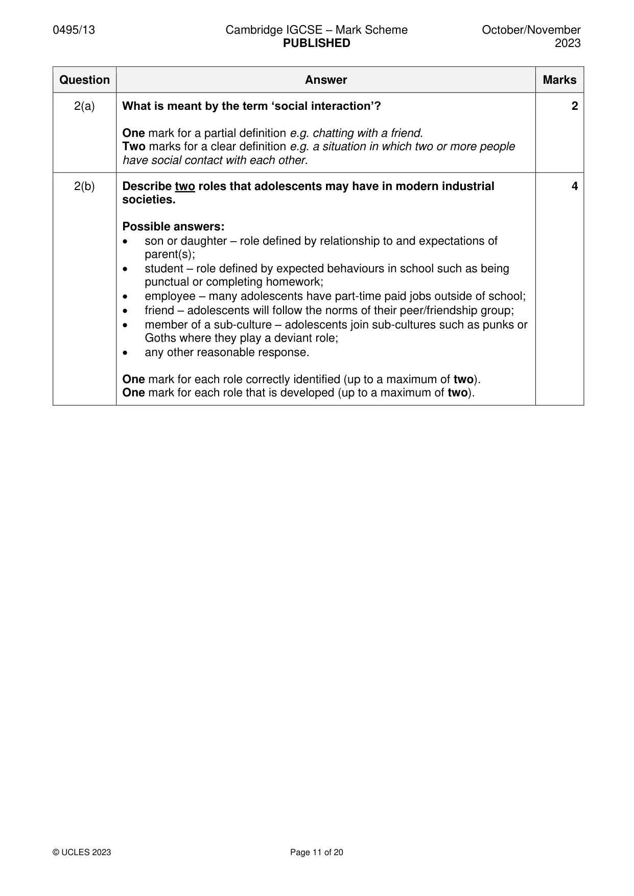 Mark scheme, page 11 of 20