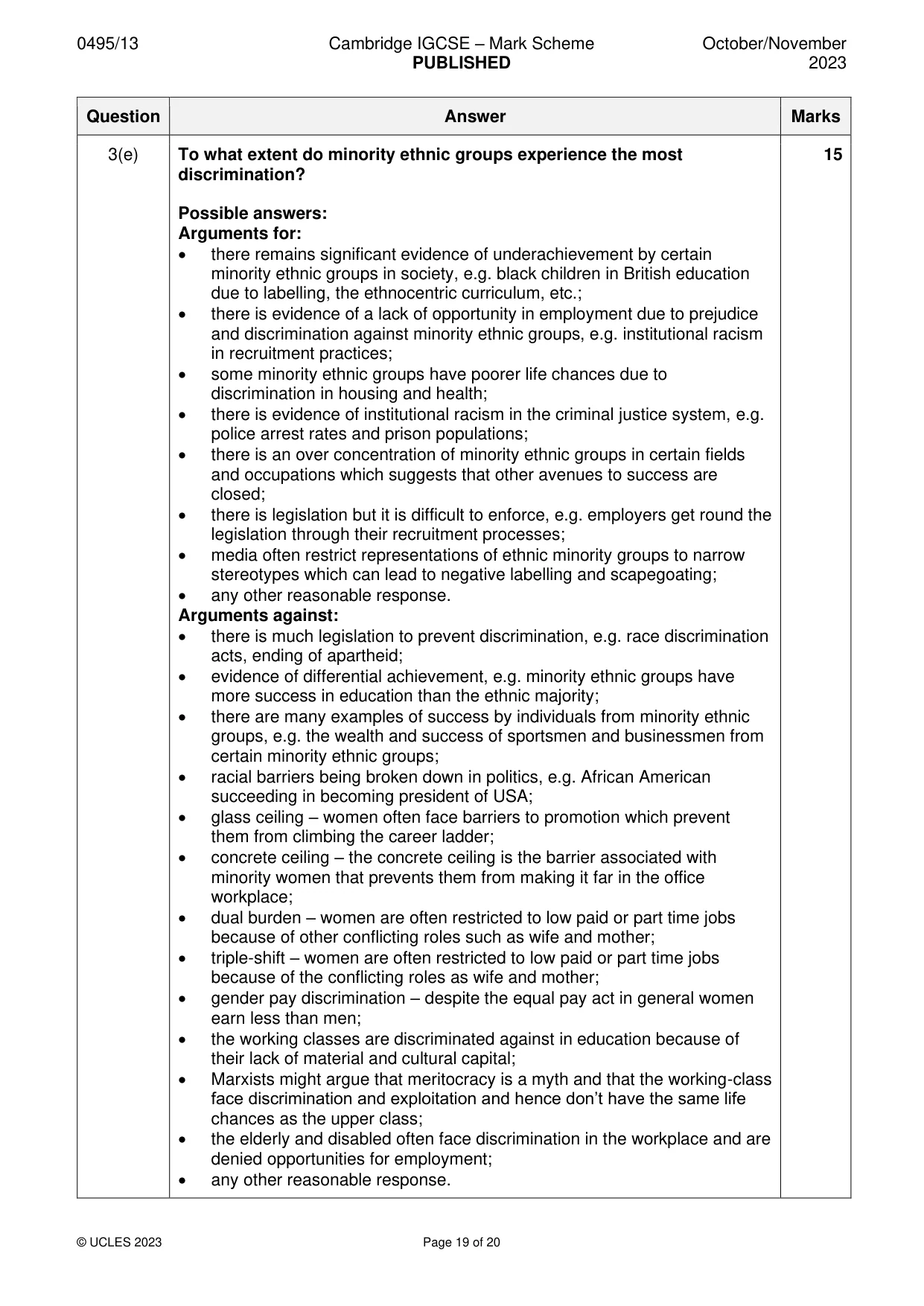 Mark scheme, page 19 of 20