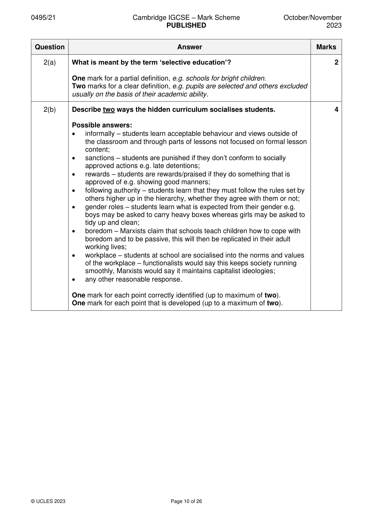 Mark scheme, page 10 of 26