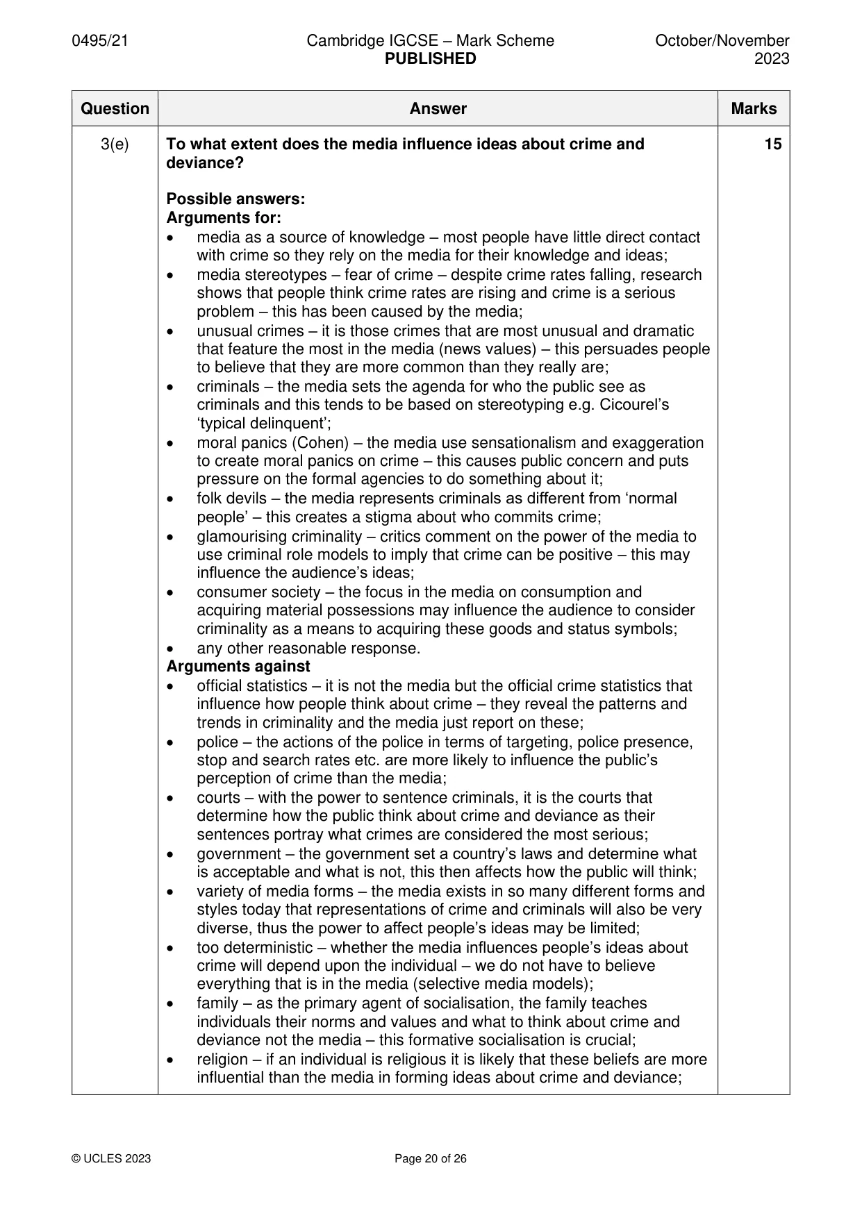 Mark scheme, page 20 of 26