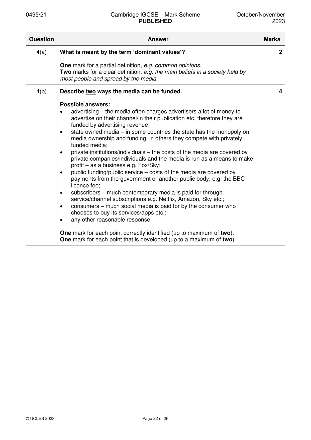 Mark scheme, page 22 of 26