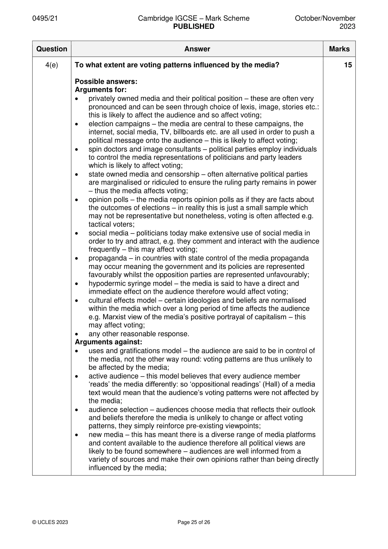Mark scheme, page 25 of 26