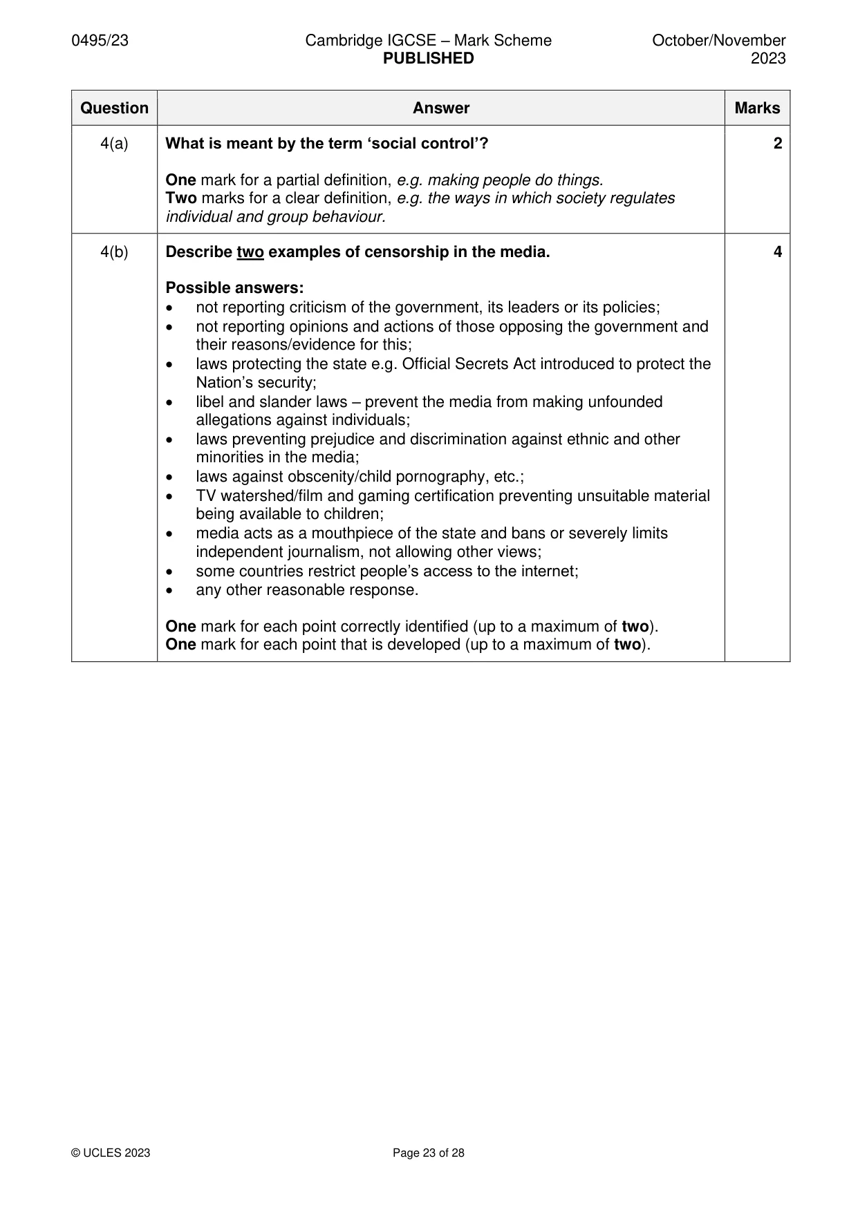 Mark scheme, page 23 of 28