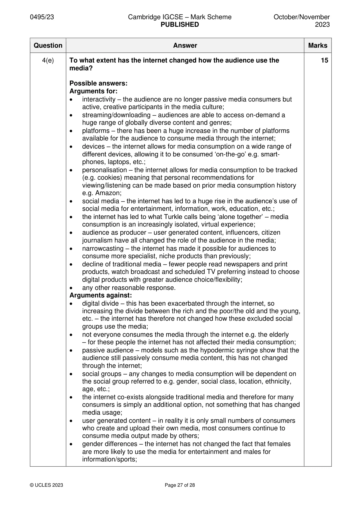 Mark scheme, page 27 of 28