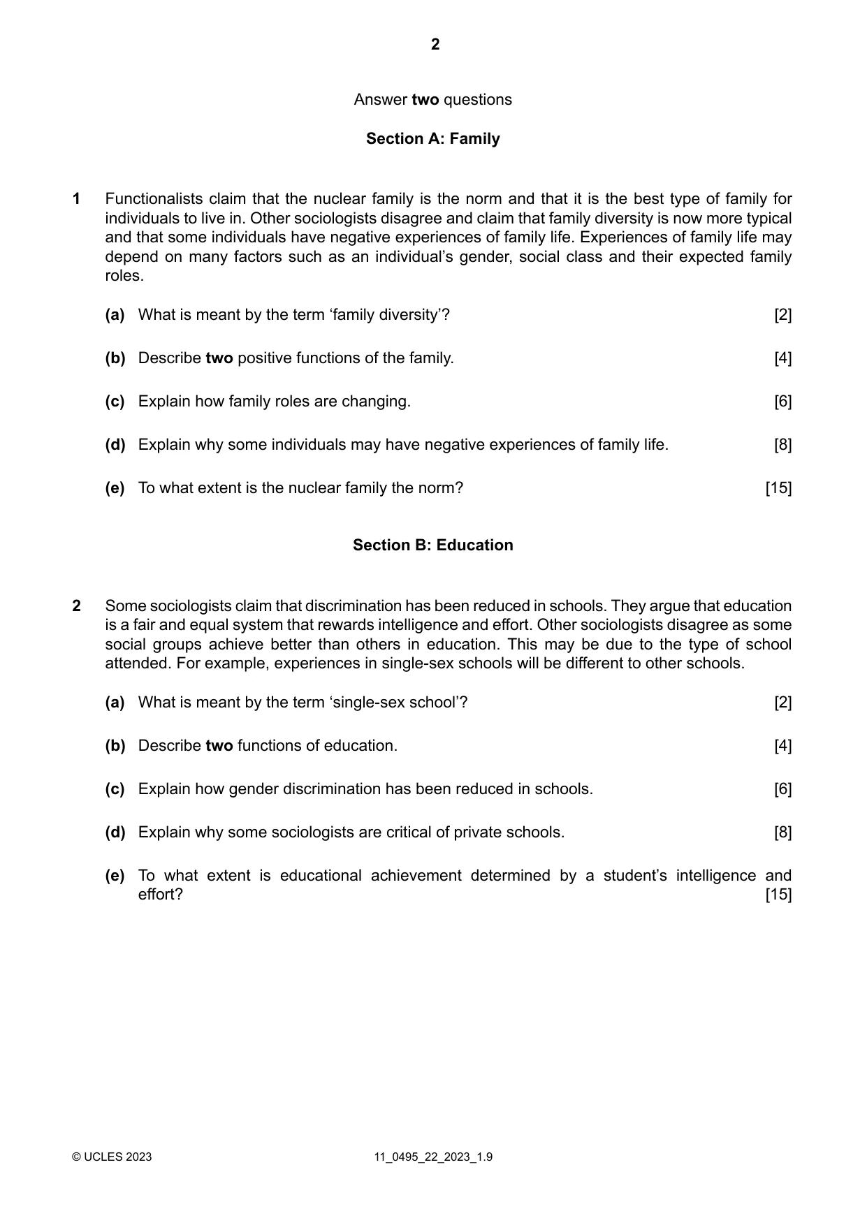 Cambridge IGCSE Sociology 0495 2023 Oct/Nov Paper 2 · Variant 2 question paper, page 2 of 4