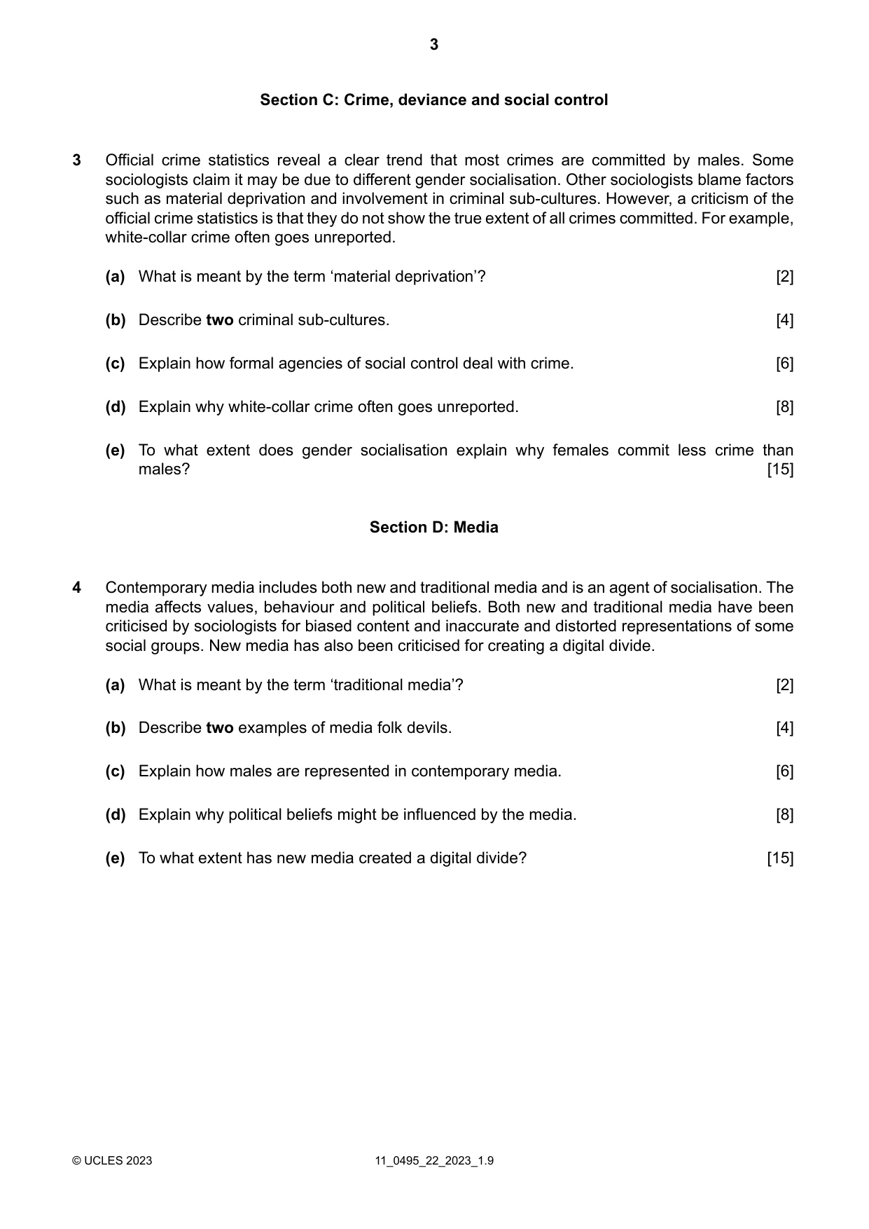 Cambridge IGCSE Sociology 0495 2023 Oct/Nov Paper 2 · Variant 2 question paper, page 3 of 4