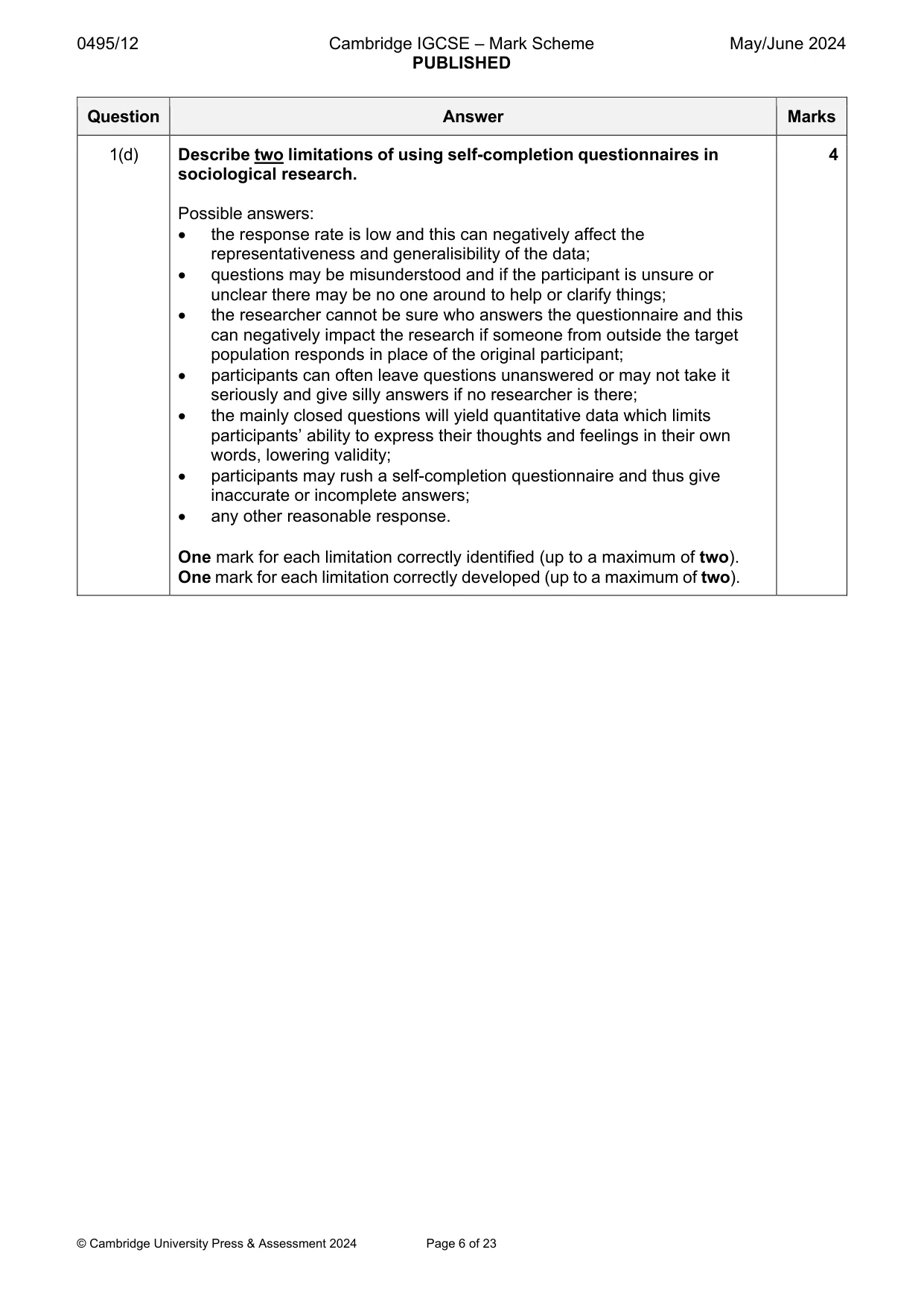 Mark scheme, page 6 of 23