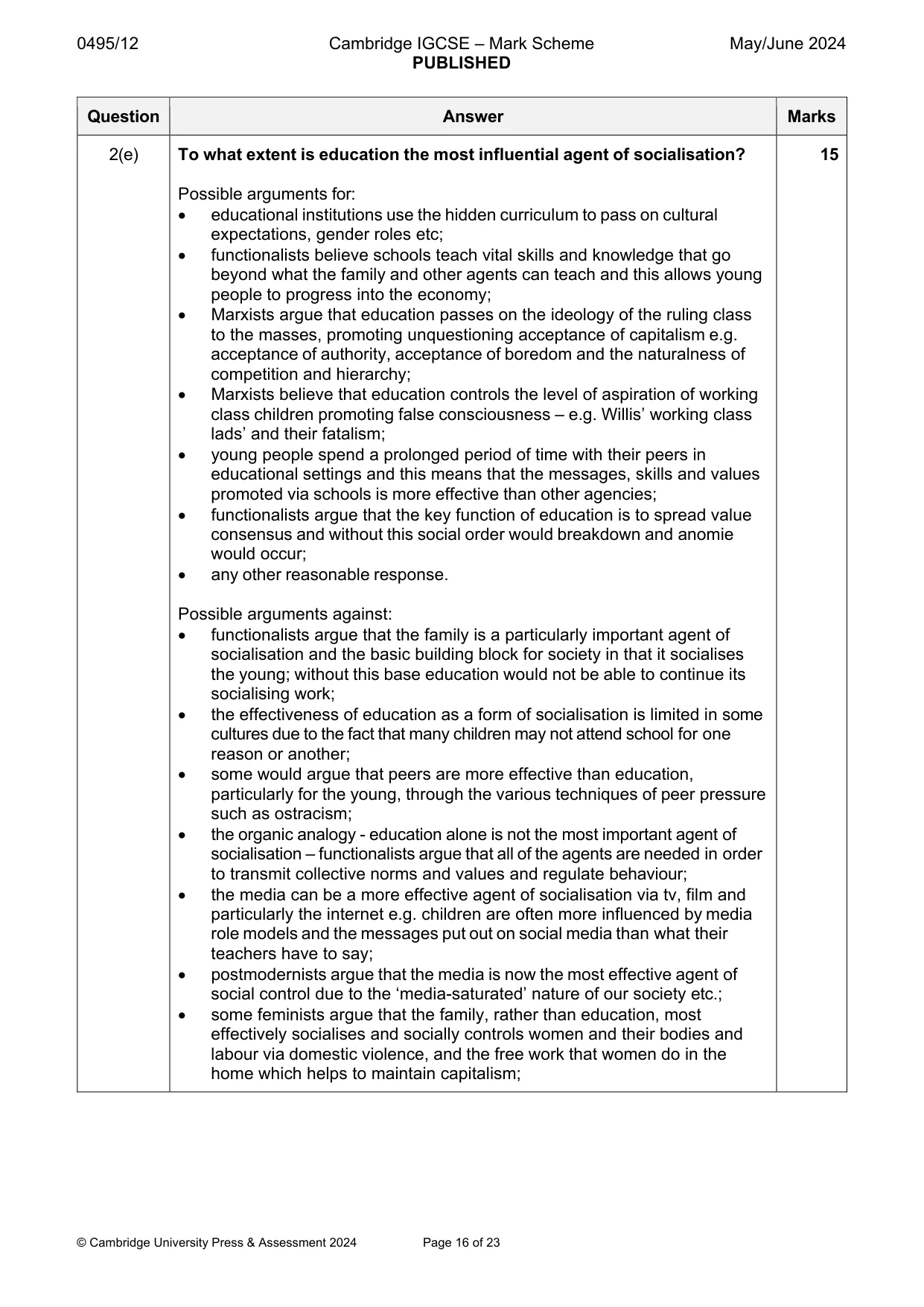 Mark scheme, page 16 of 23