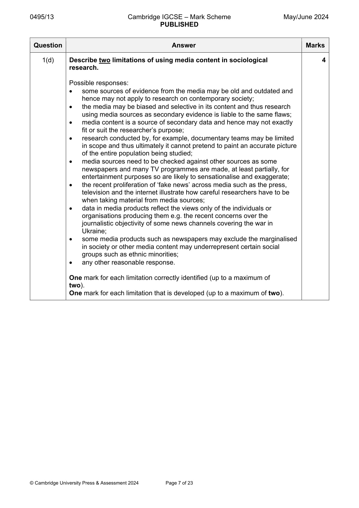 Mark scheme, page 7 of 23