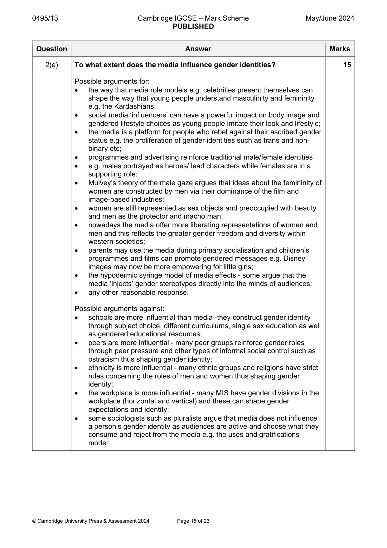 Mark scheme, page 15 of 23