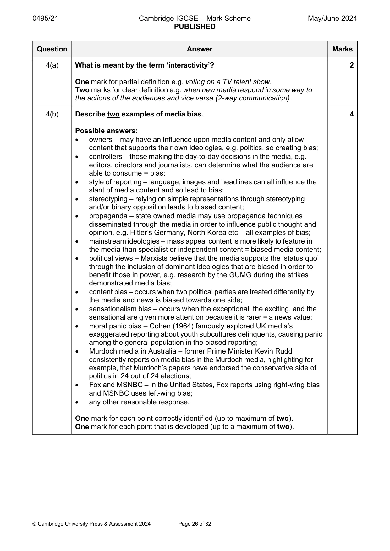 Mark scheme, page 26 of 32