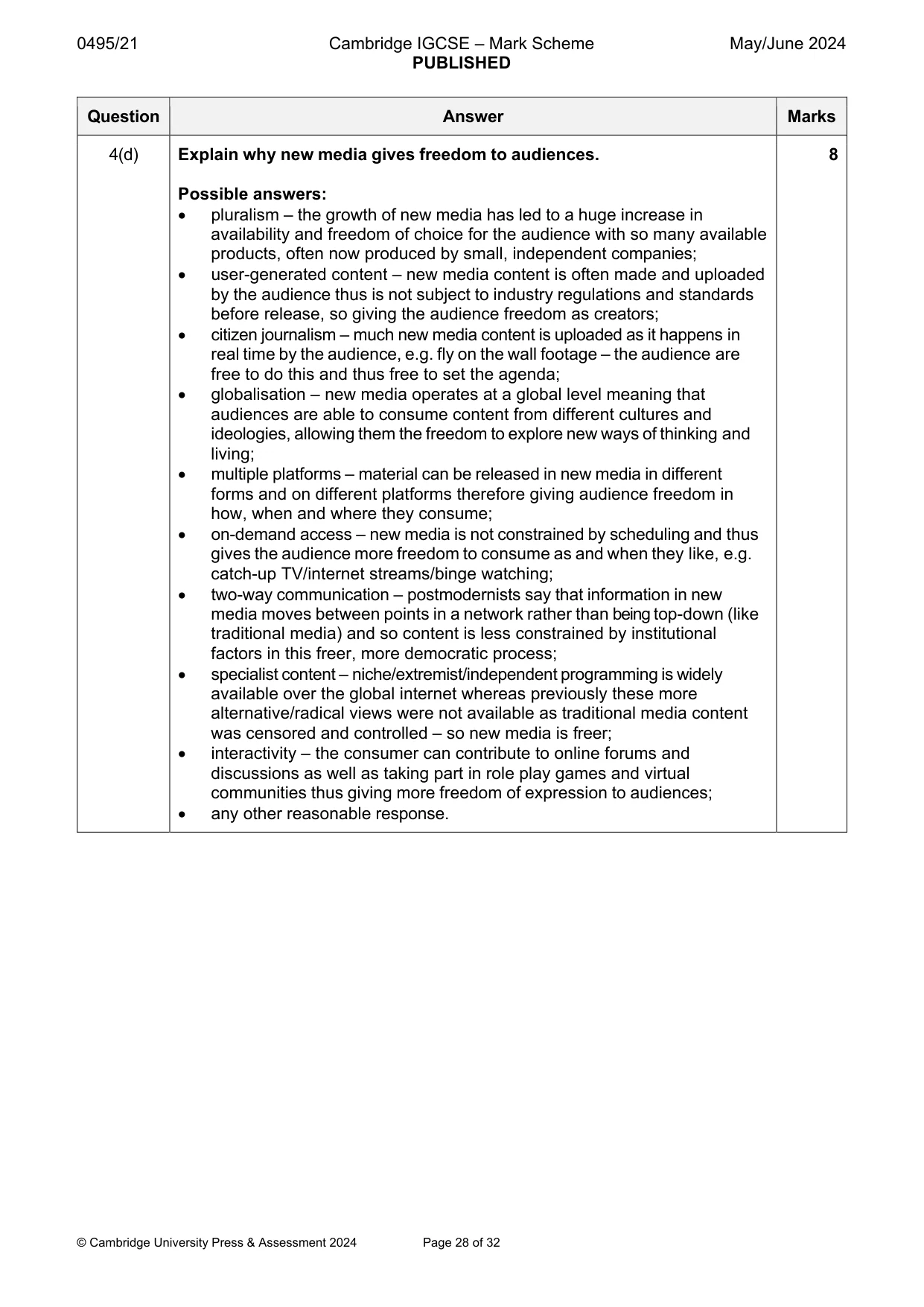 Mark scheme, page 28 of 32