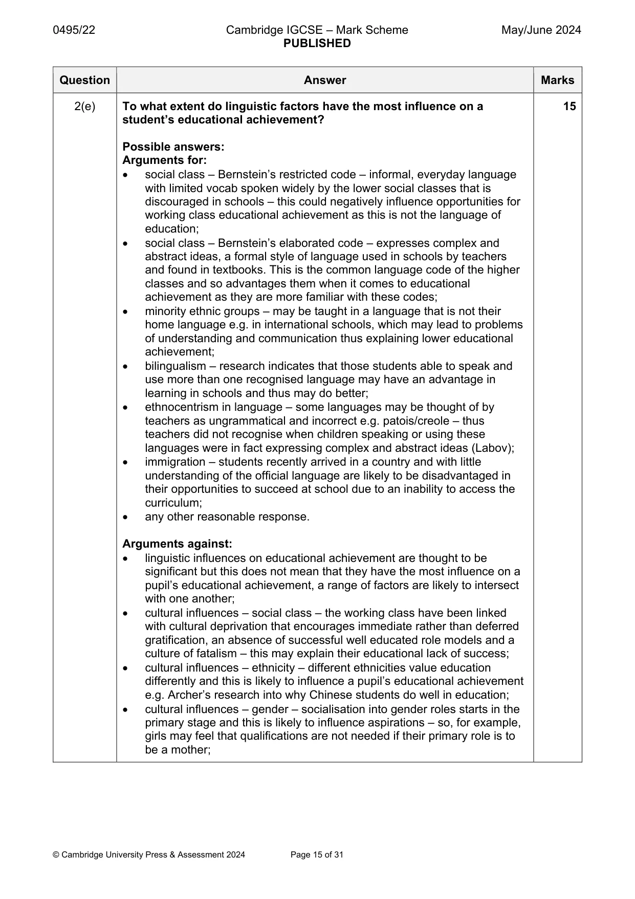 Mark scheme, page 15 of 31