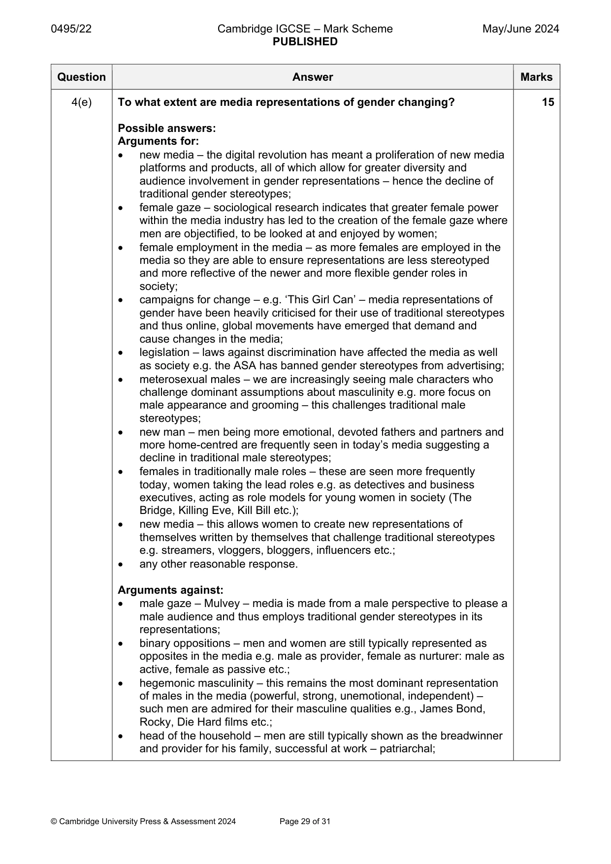 Mark scheme, page 29 of 31