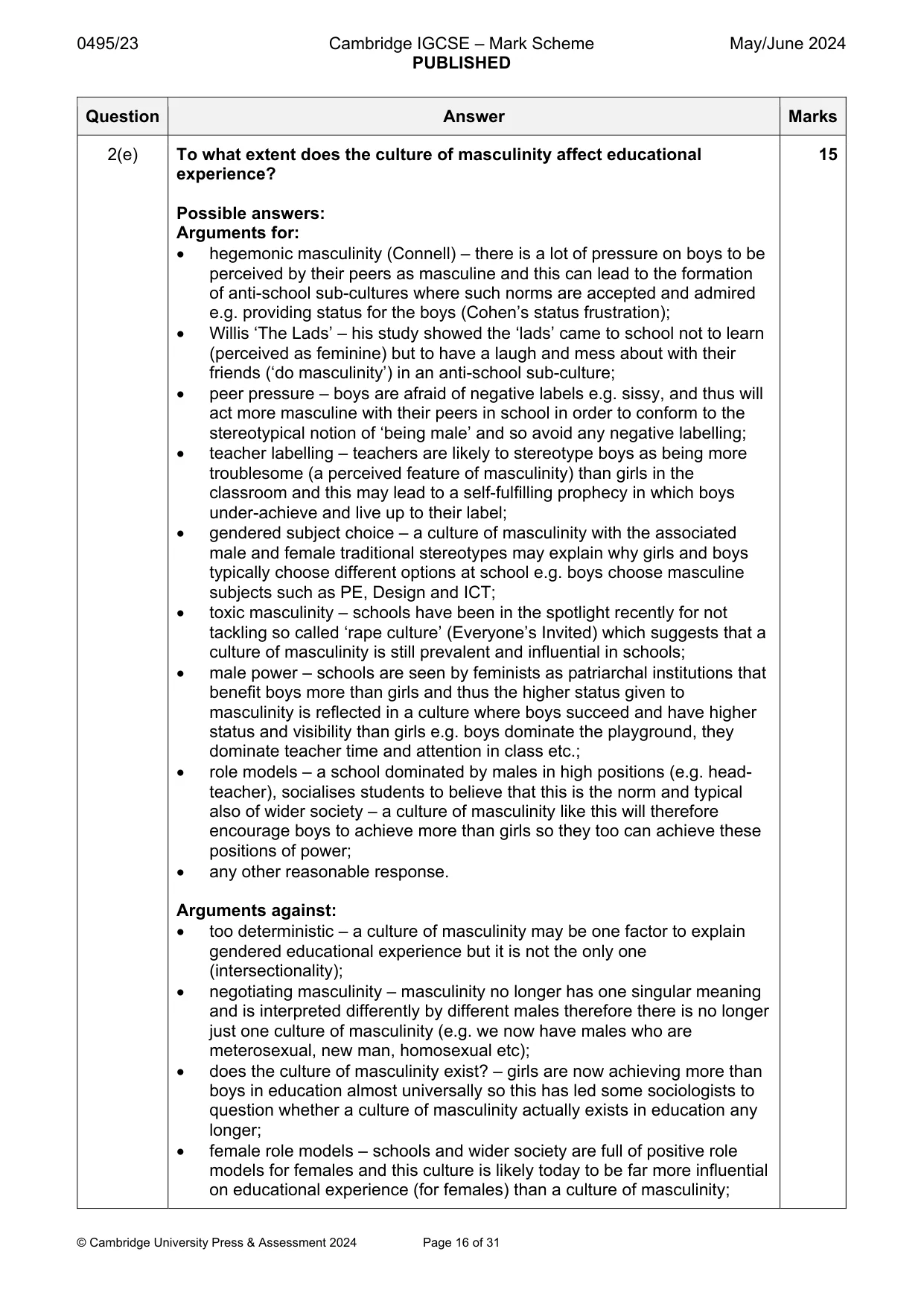 Mark scheme, page 16 of 31