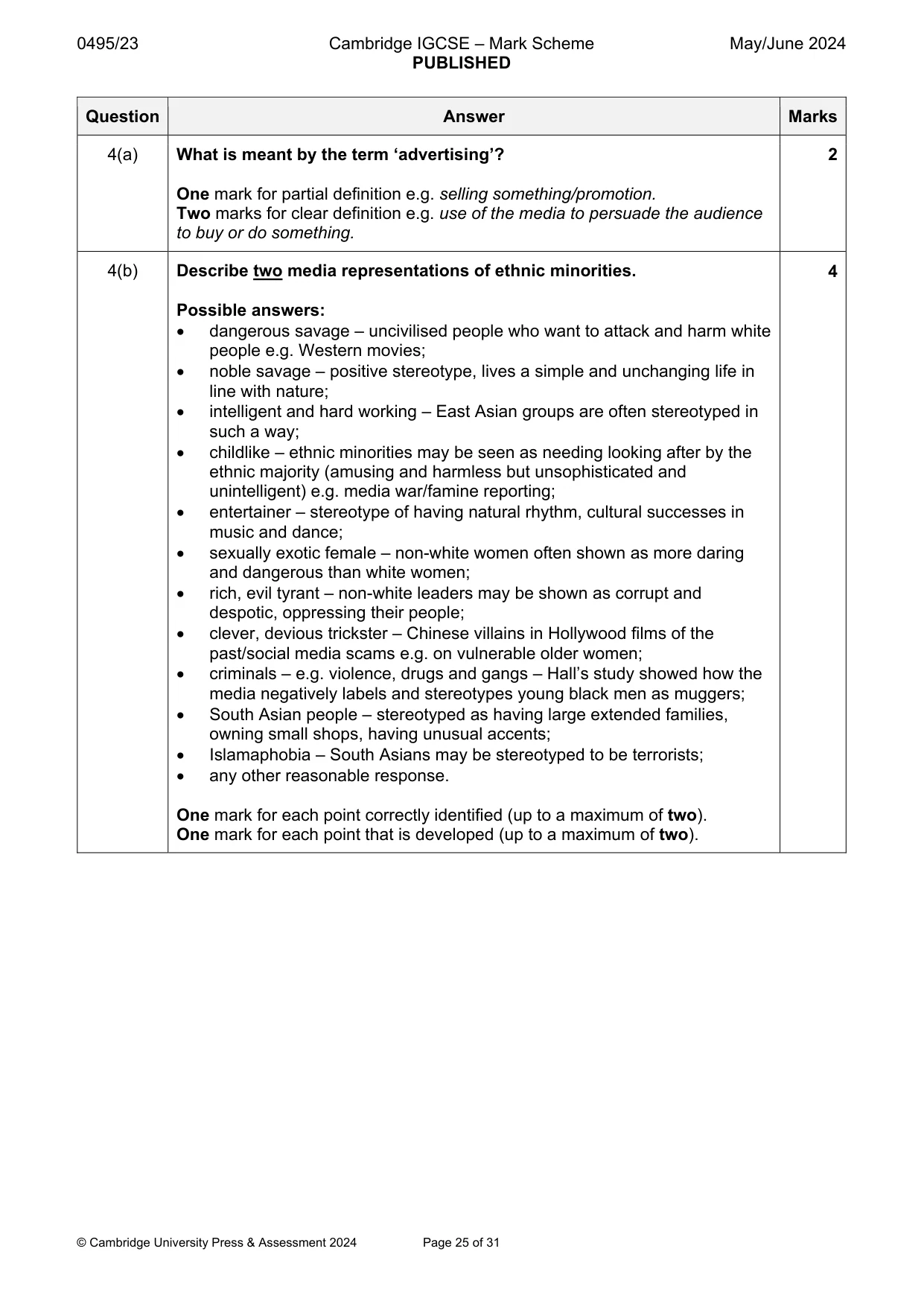 Mark scheme, page 25 of 31