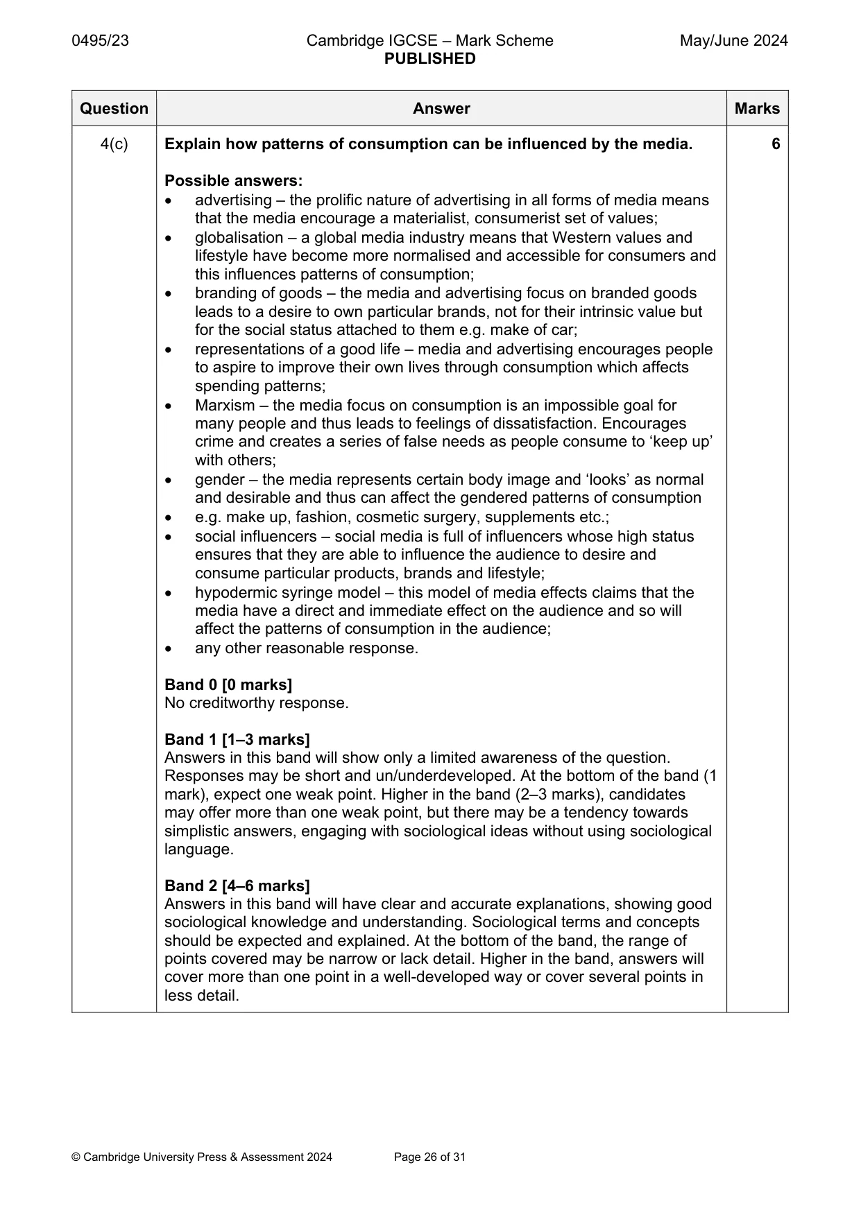 Mark scheme, page 26 of 31