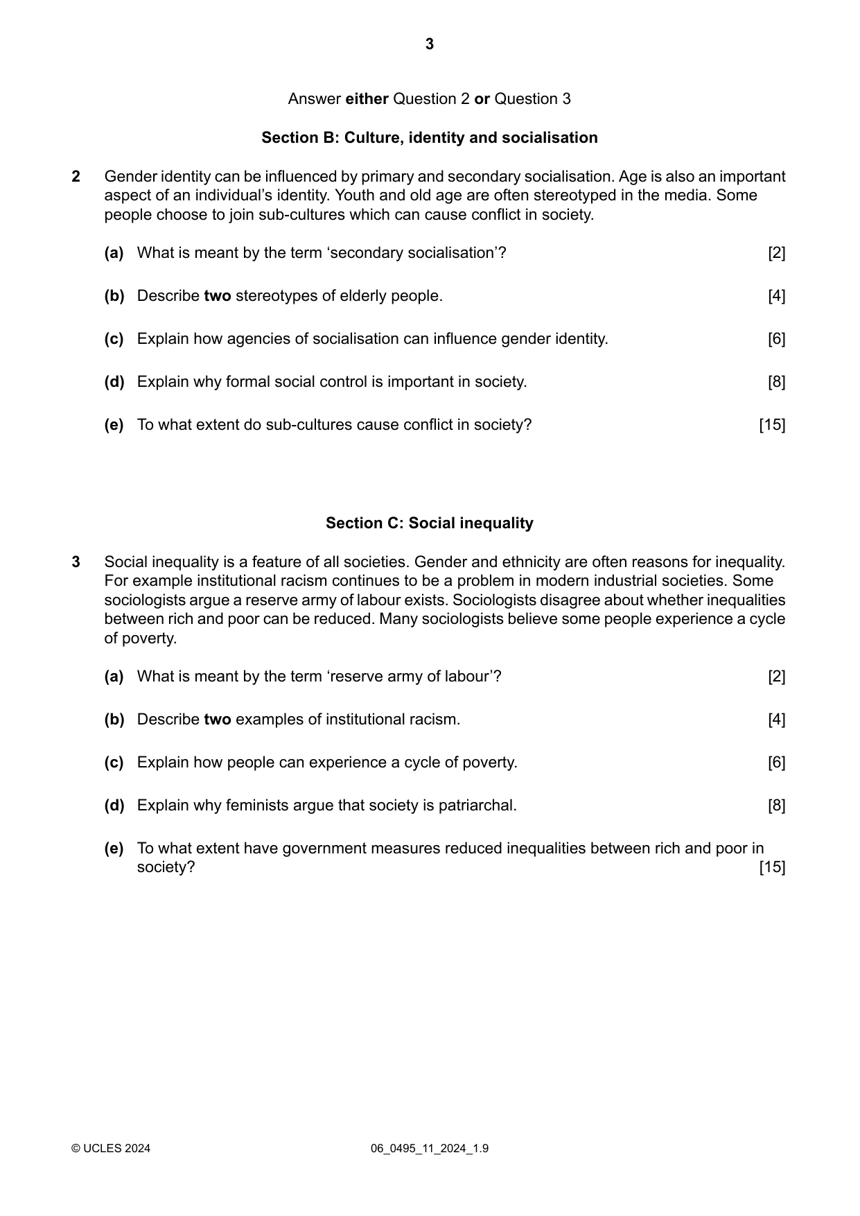 Cambridge IGCSE Sociology 0495 2024 May/June Paper 1 · Variant 1 question paper, page 3 of 4