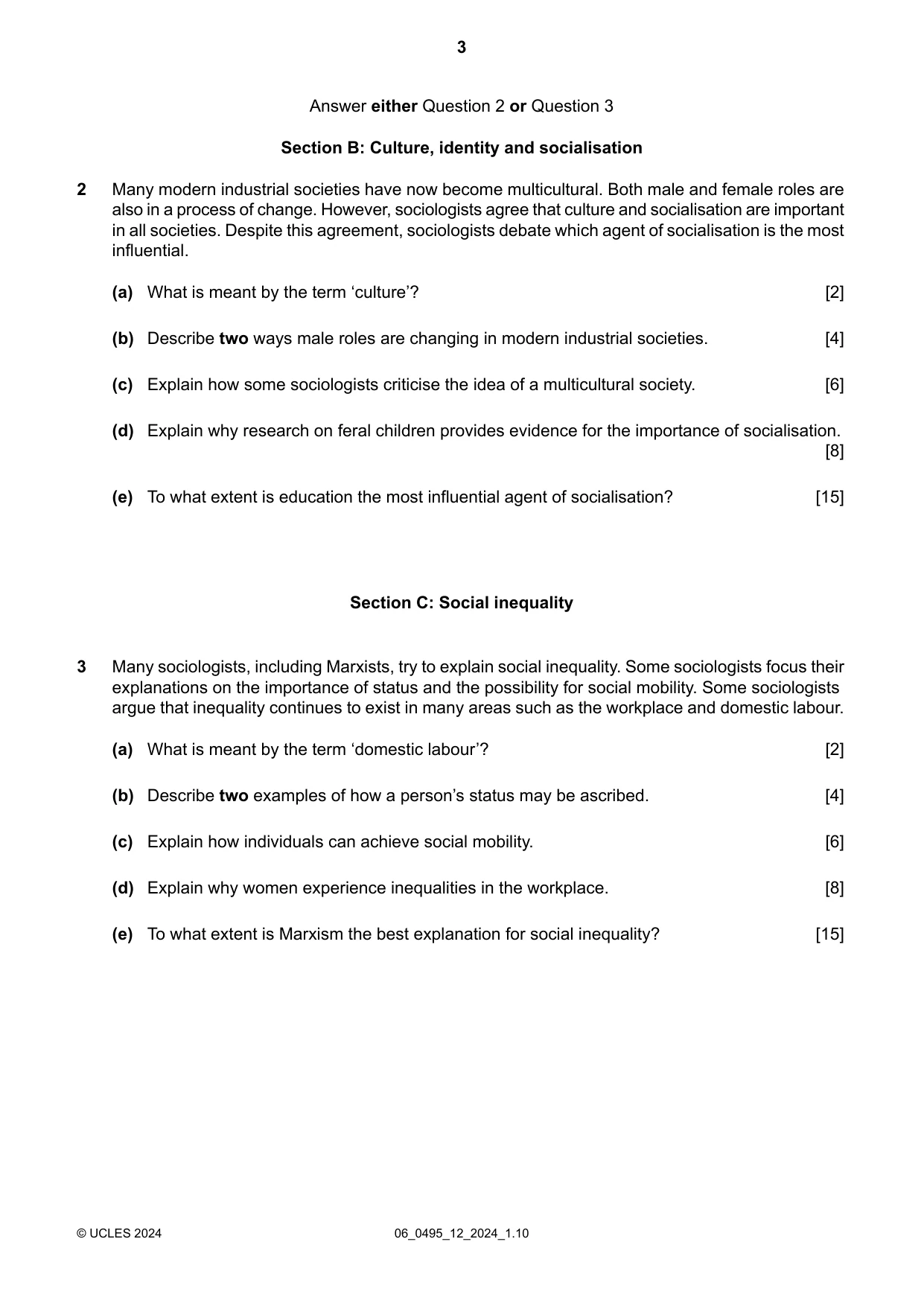 Cambridge IGCSE Sociology 0495 2024 May/June Paper 1 · Variant 2 question paper, page 3 of 4