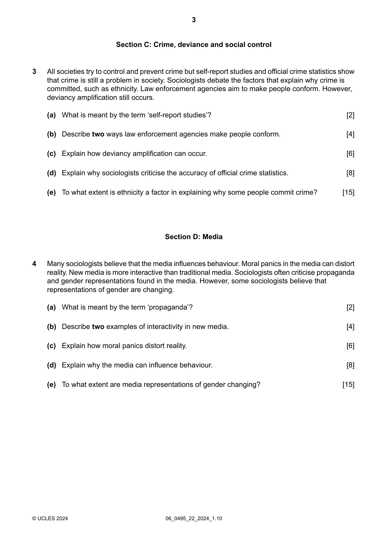Cambridge IGCSE Sociology 0495 2024 May/June Paper 2 · Variant 2 question paper, page 3 of 4