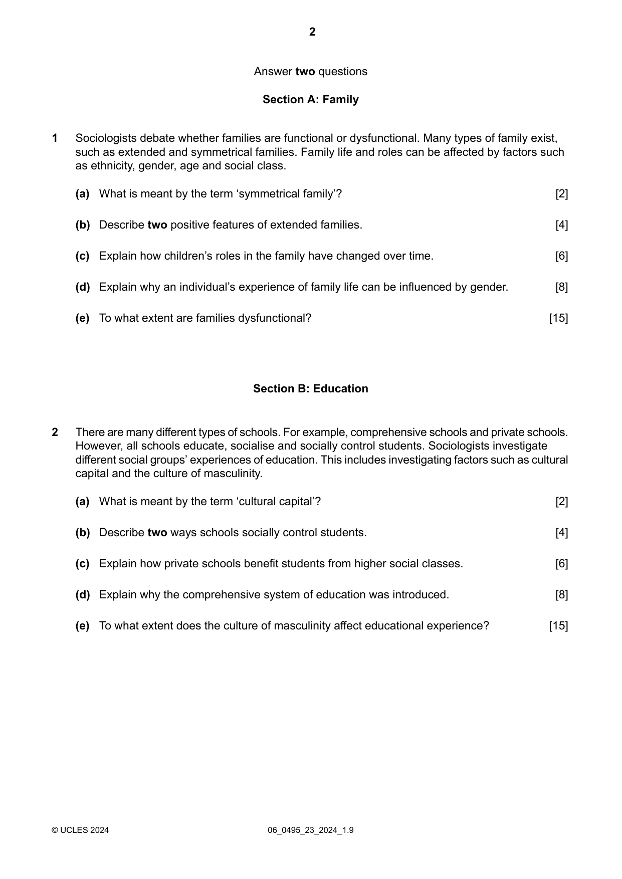 Cambridge IGCSE Sociology 0495 2024 May/June Paper 2 · Variant 3 question paper, page 2 of 4