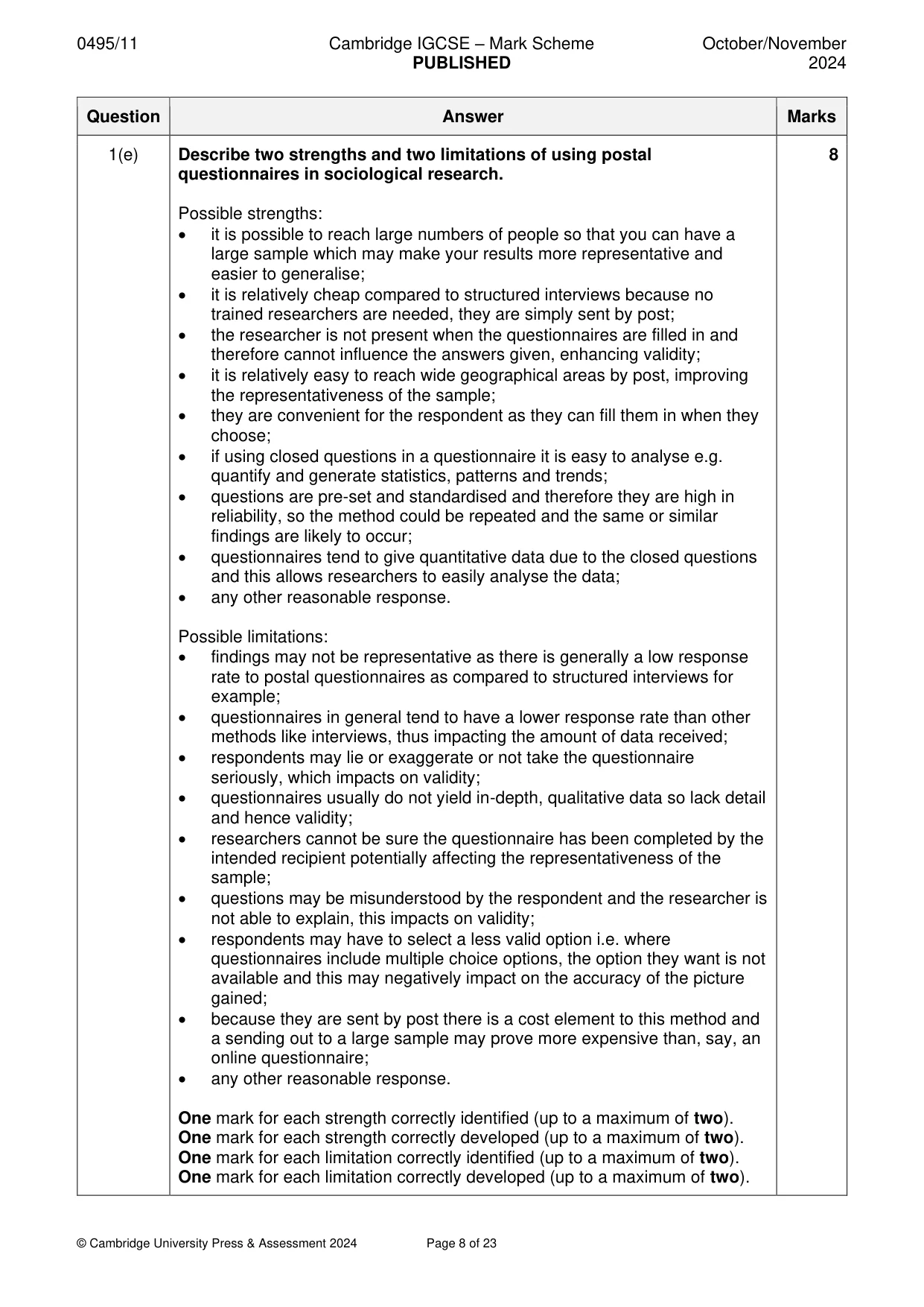 Mark scheme, page 8 of 23