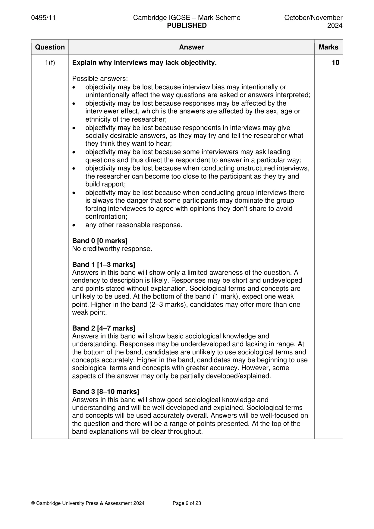Mark scheme, page 9 of 23