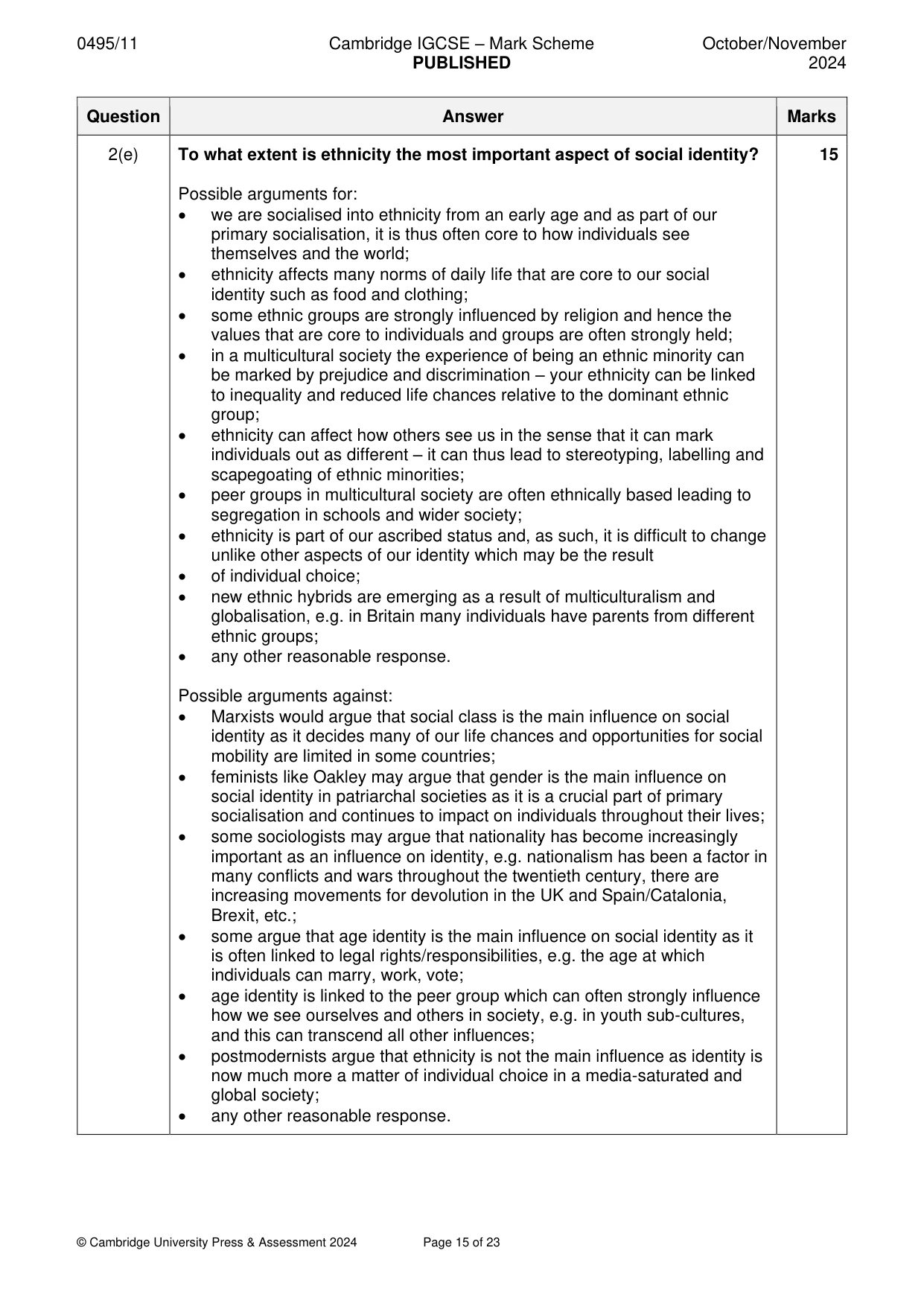 Mark scheme, page 15 of 23