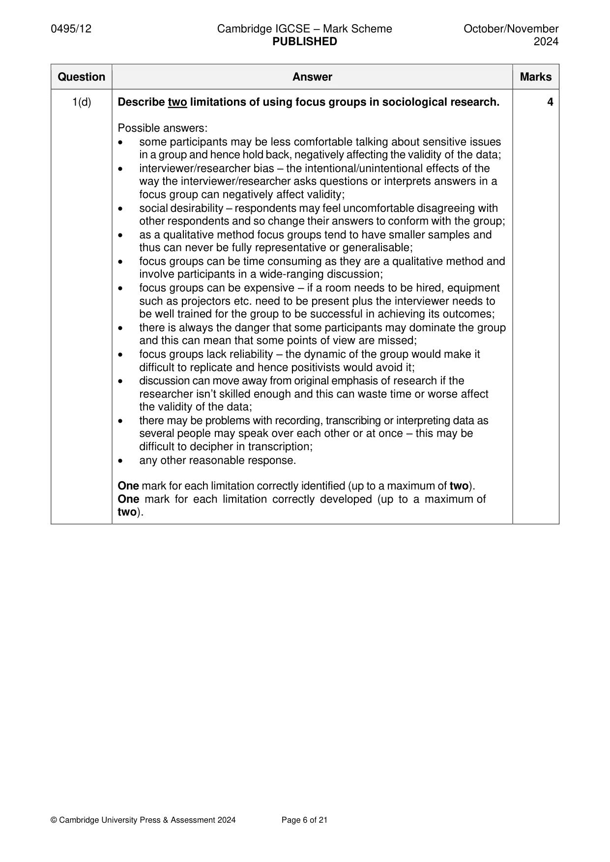 Mark scheme, page 6 of 21