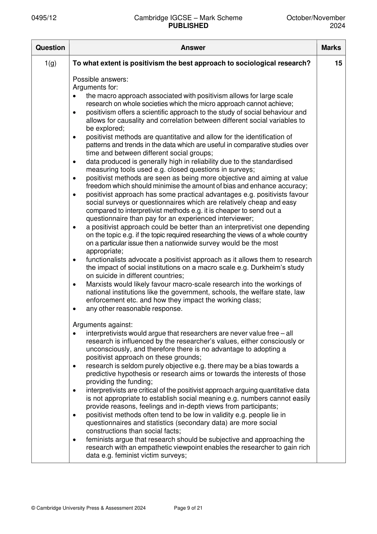 Mark scheme, page 9 of 21