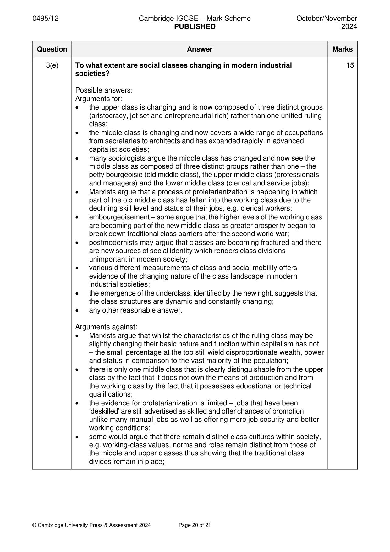 Mark scheme, page 20 of 21