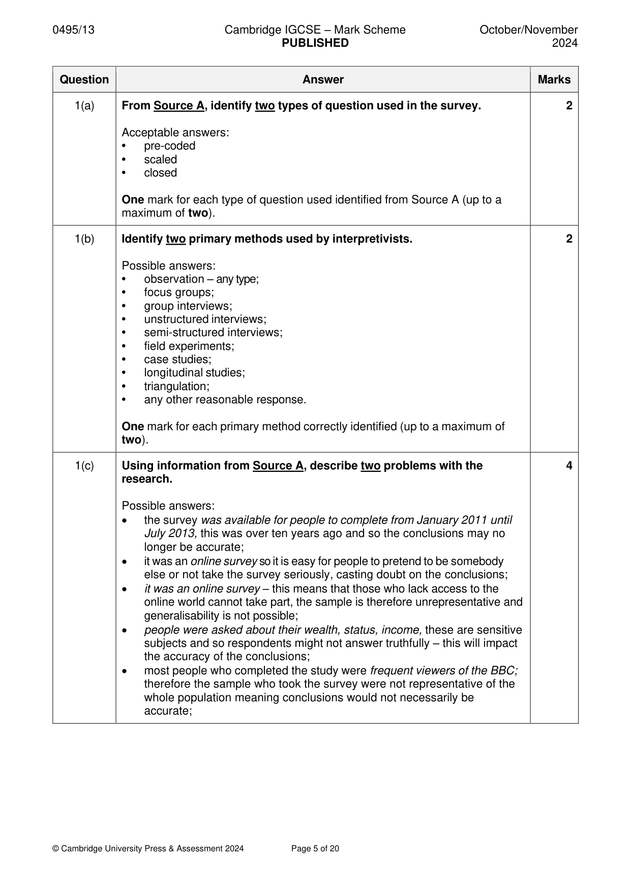 Mark scheme, page 5 of 20