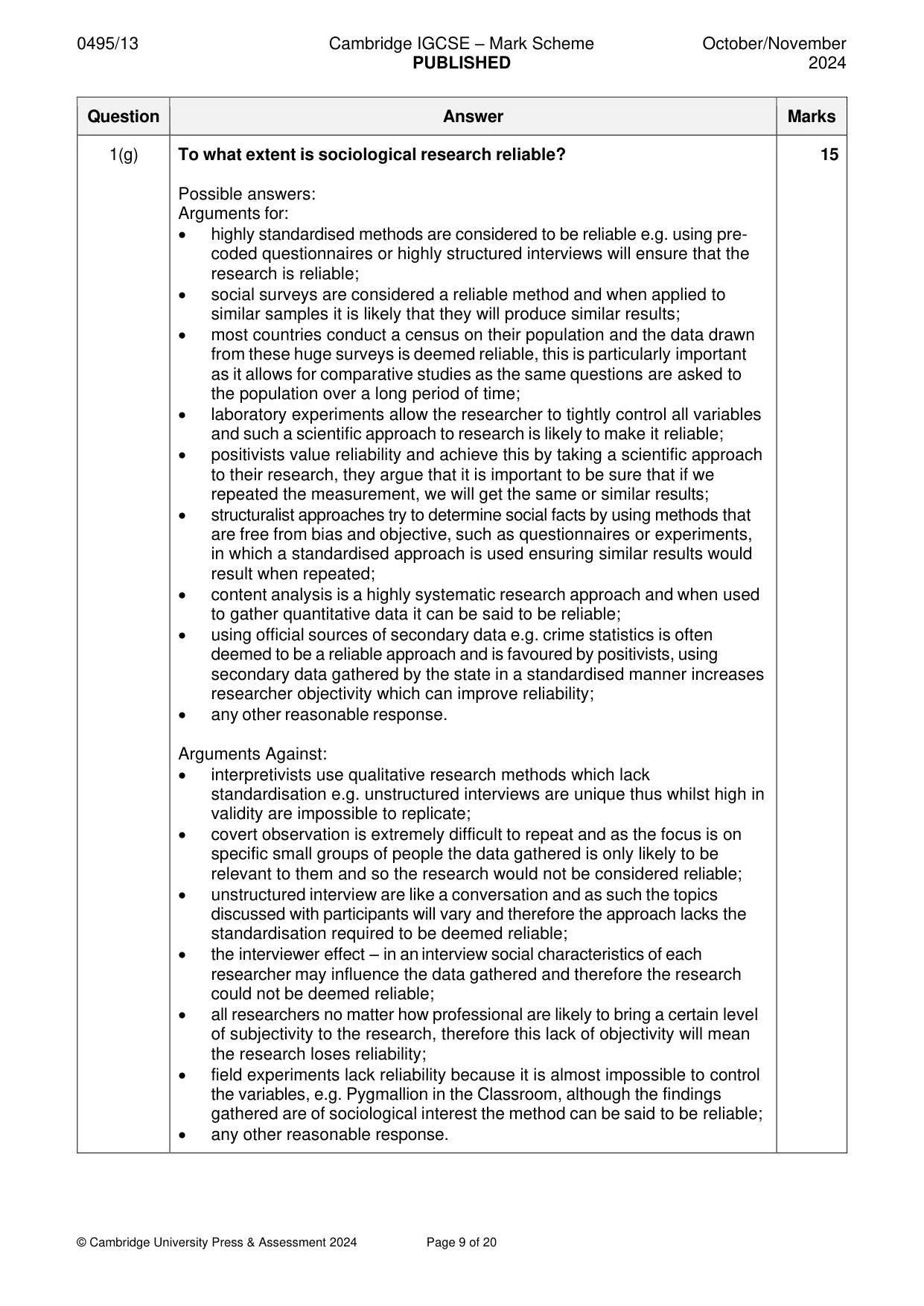 Mark scheme, page 9 of 20
