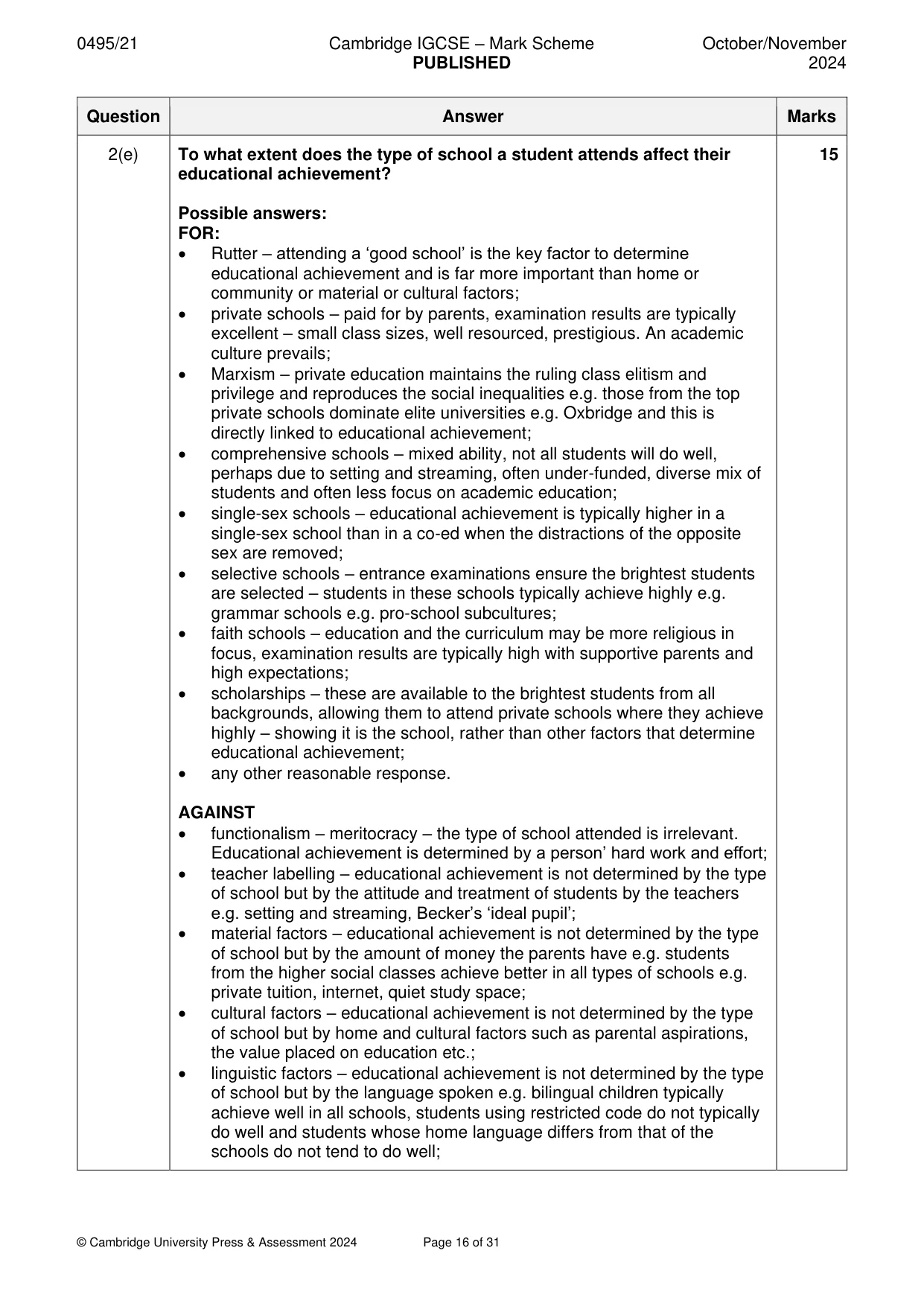 Mark scheme, page 16 of 31