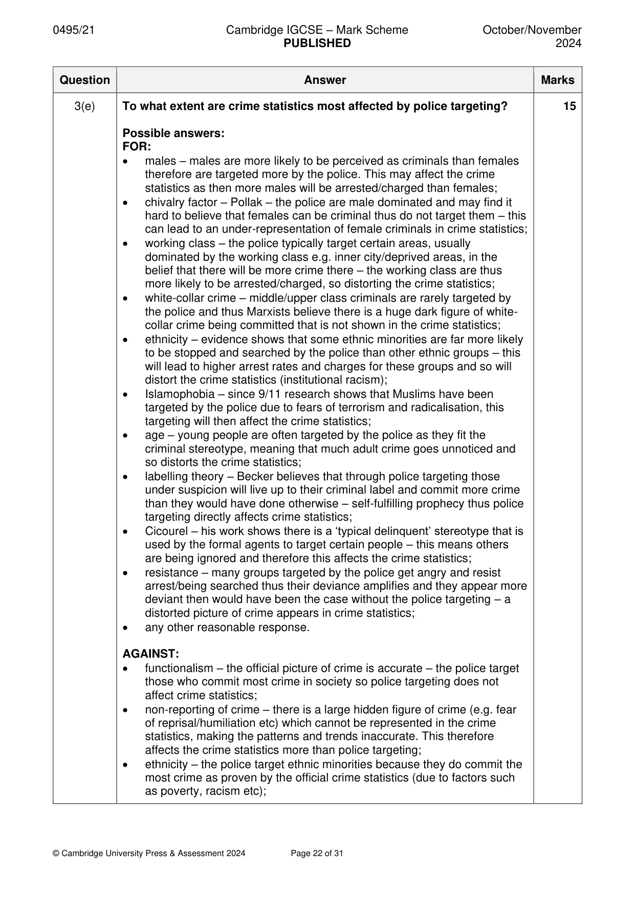 Mark scheme, page 22 of 31