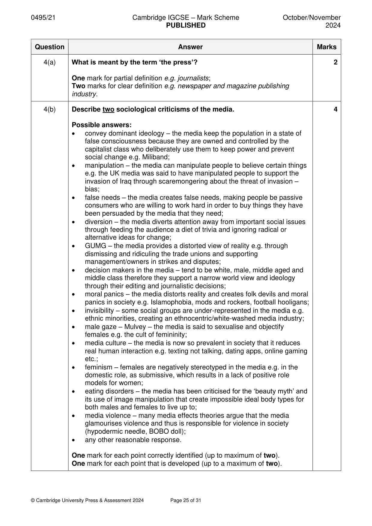 Mark scheme, page 25 of 31