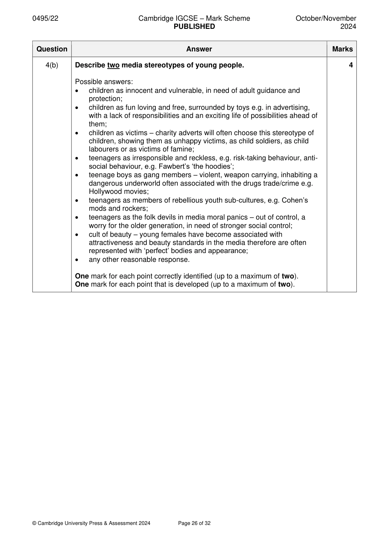 Mark scheme, page 26 of 32