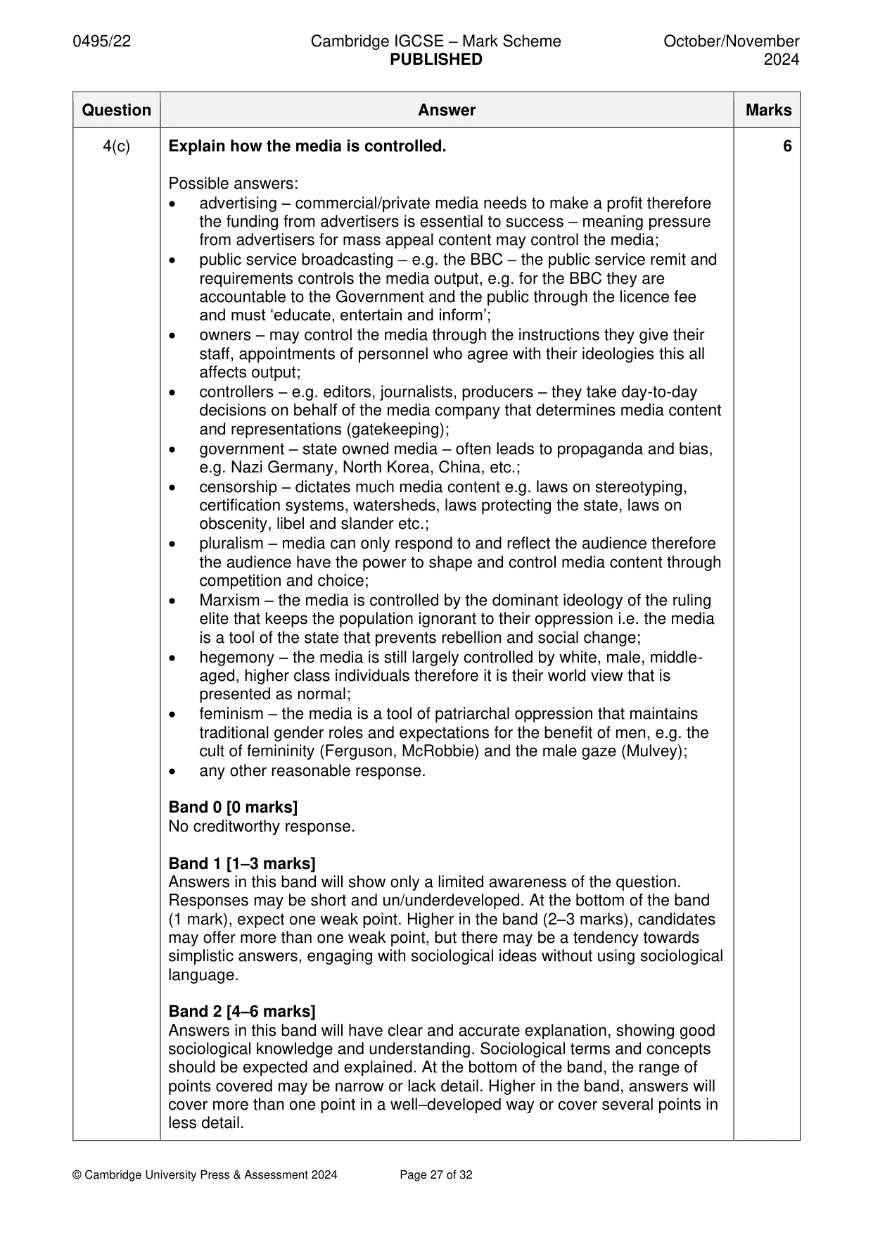 Mark scheme, page 27 of 32