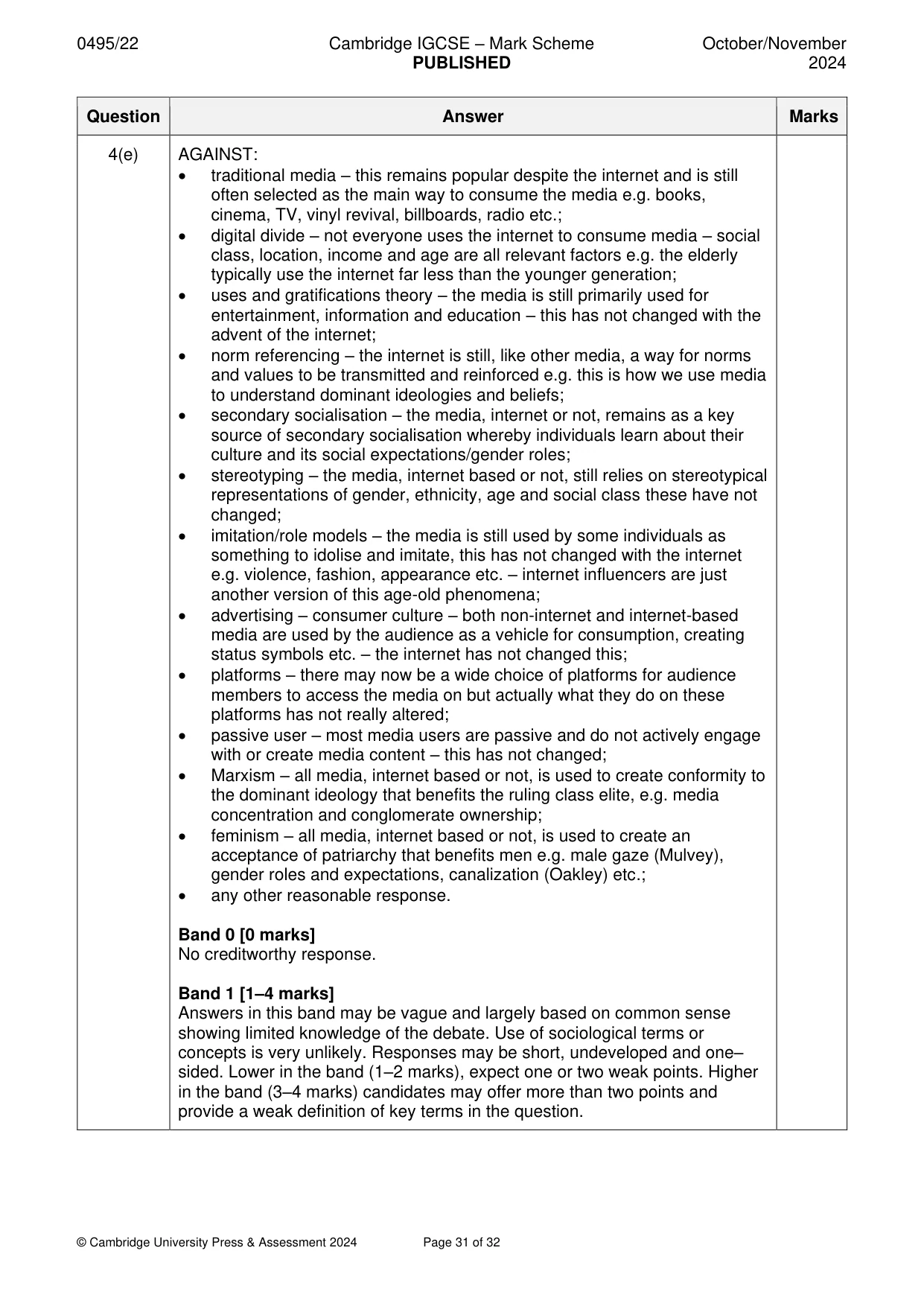 Mark scheme, page 31 of 32