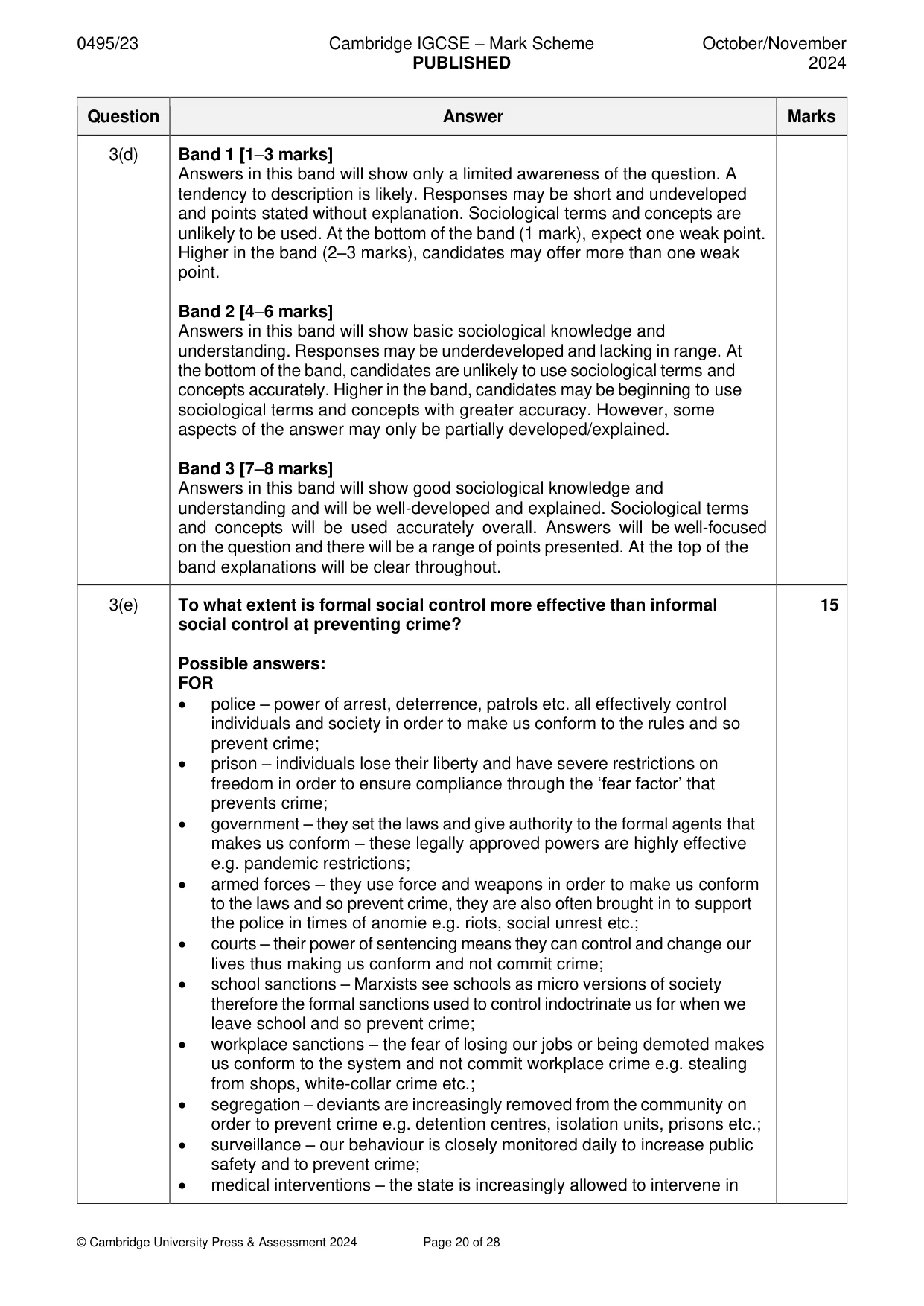 Mark scheme, page 20 of 28