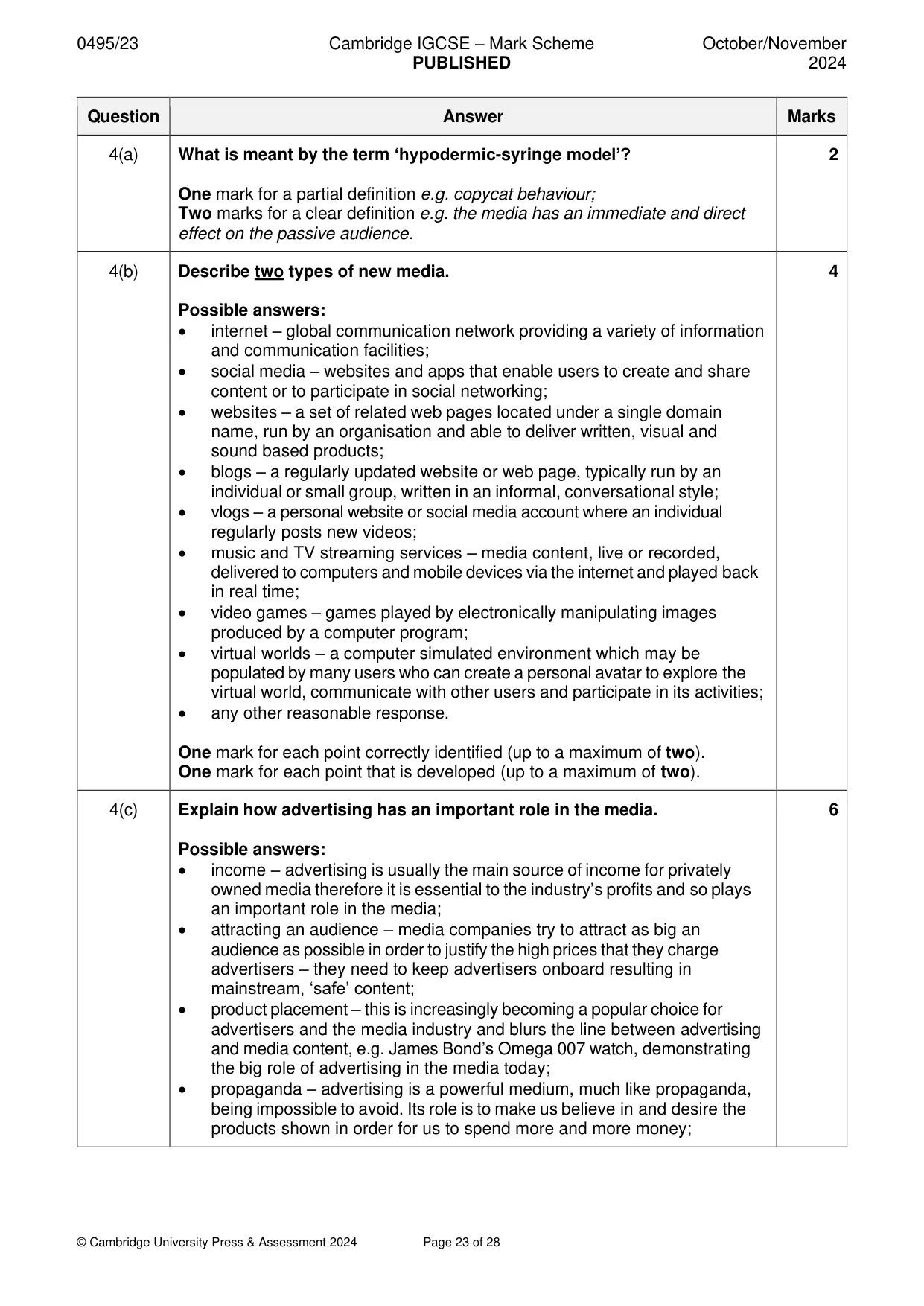Mark scheme, page 23 of 28