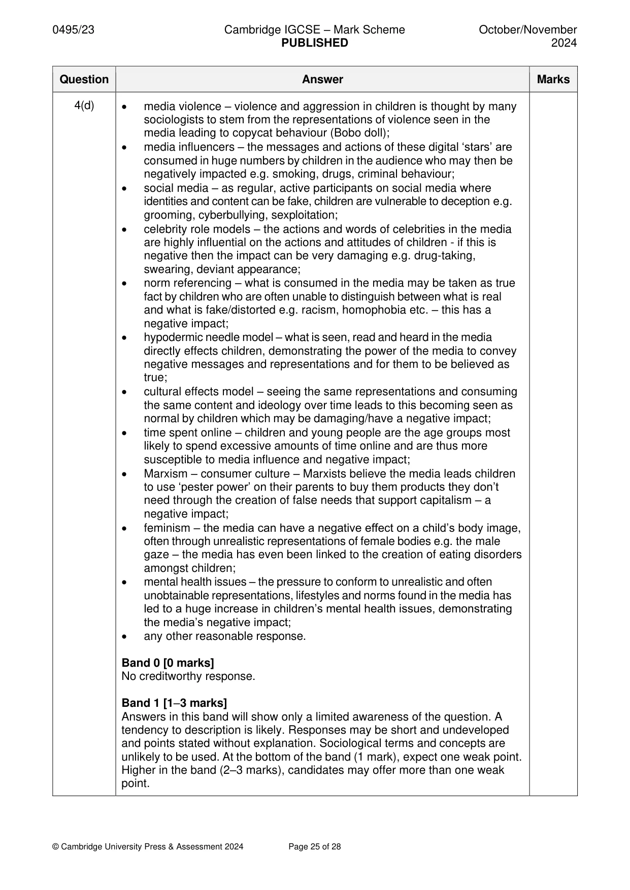 Mark scheme, page 25 of 28