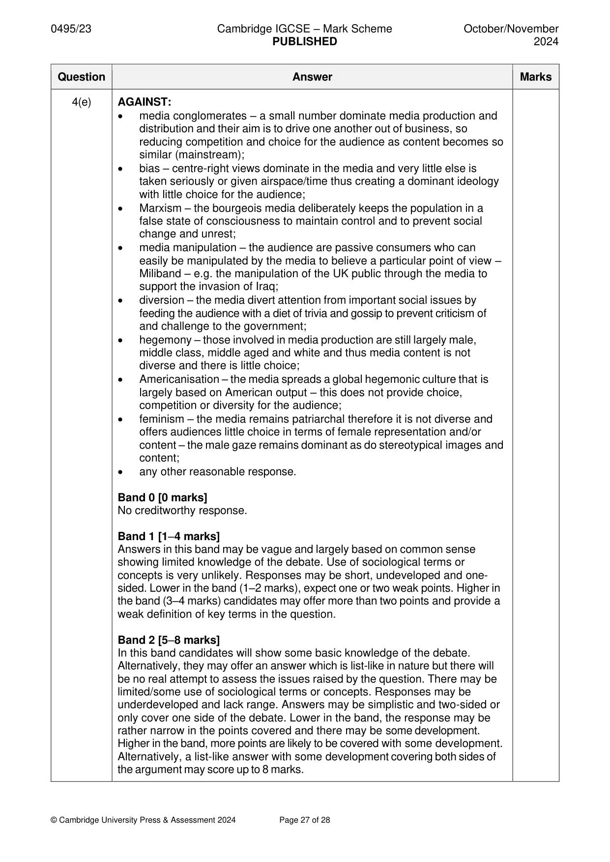 Mark scheme, page 27 of 28