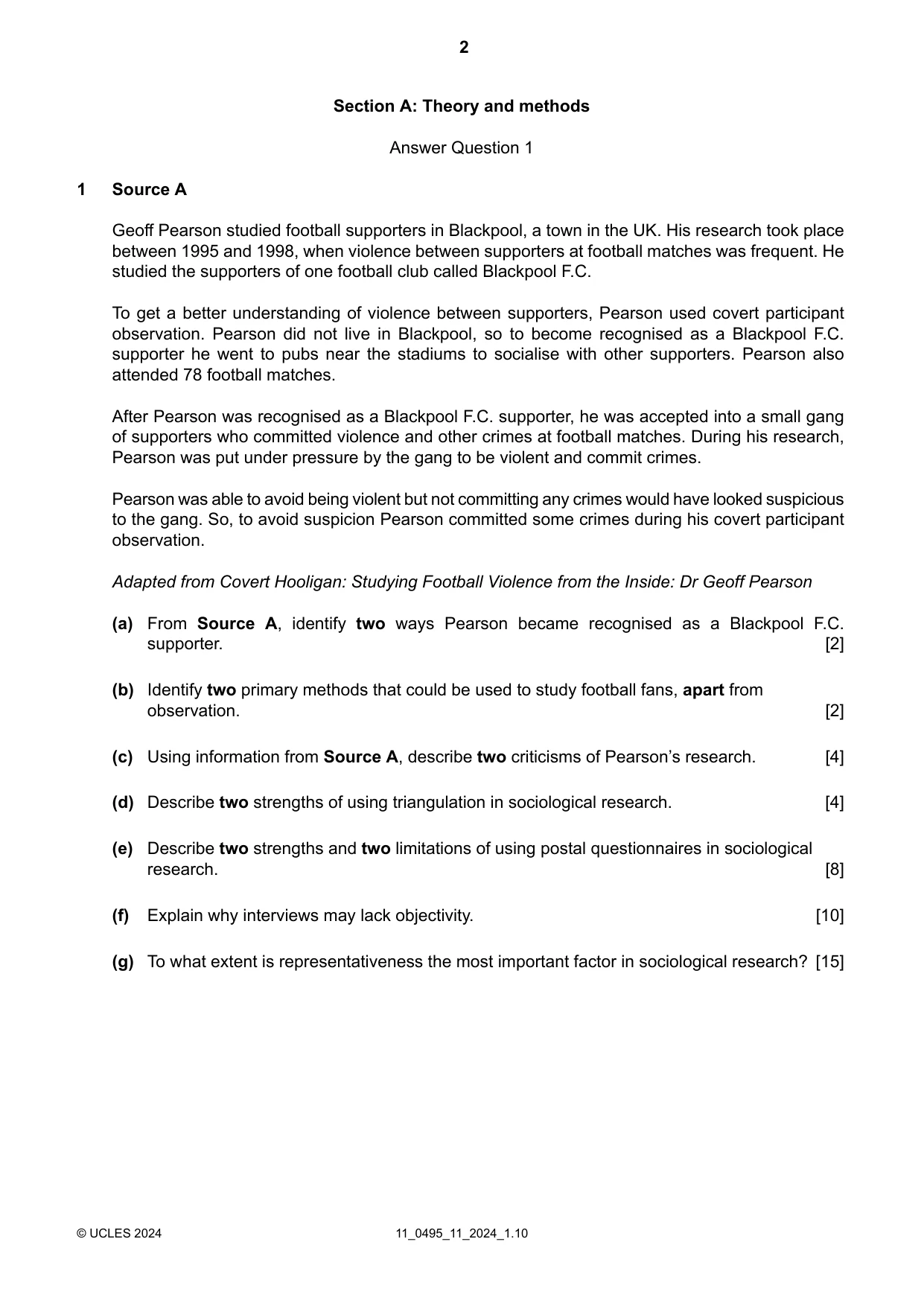 Cambridge IGCSE Sociology 0495 2024 Oct/Nov Paper 1 · Variant 1 question paper, page 2 of 4