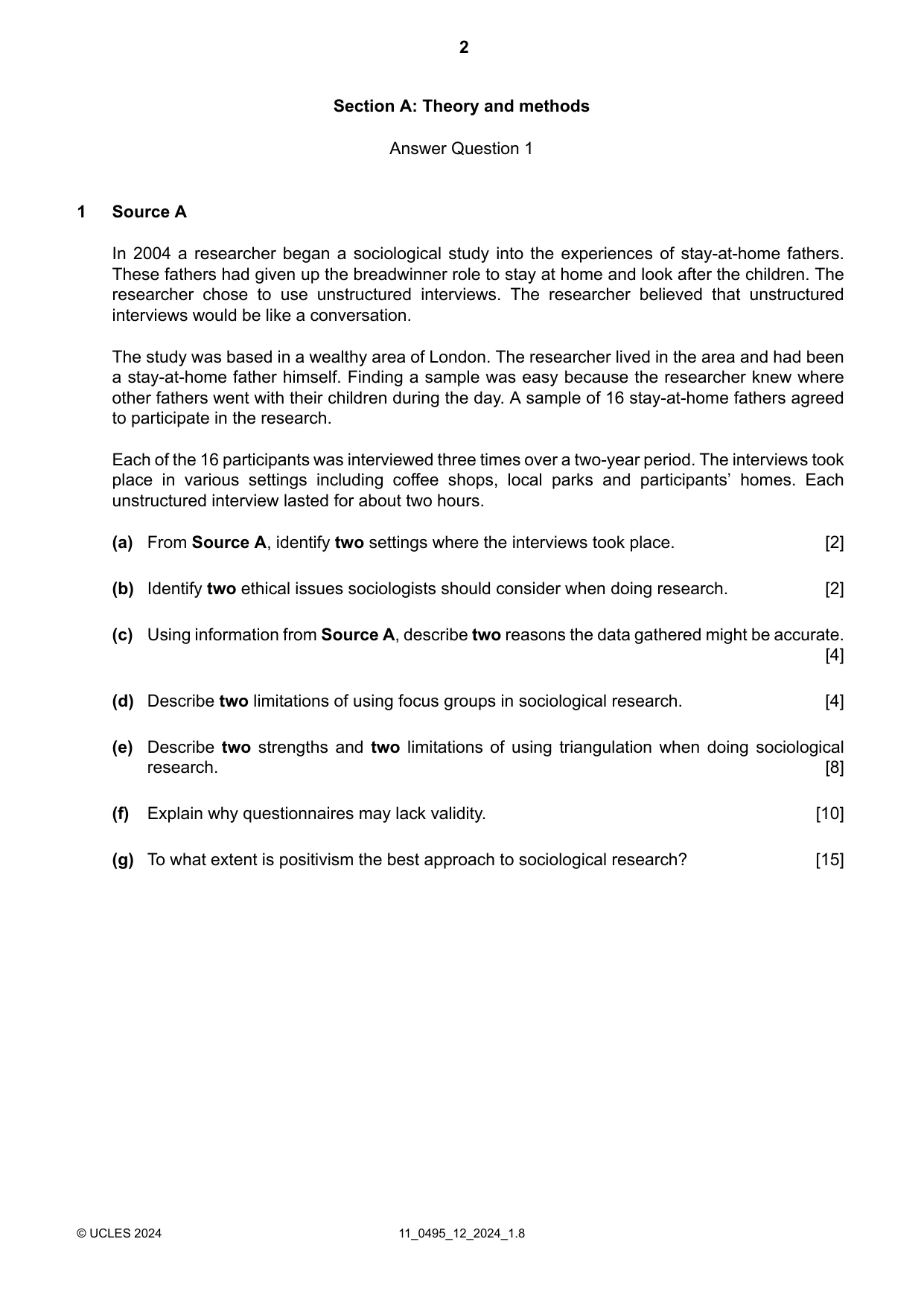 Cambridge IGCSE Sociology 0495 2024 Oct/Nov Paper 1 · Variant 2 question paper, page 2 of 4